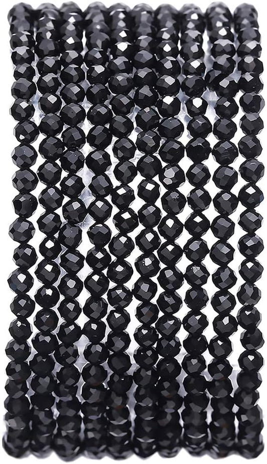 Faceted Natural Flint Stone Round Loose Semi Gemstone Beads for Jewelry Making 3-3.5mm 38cm