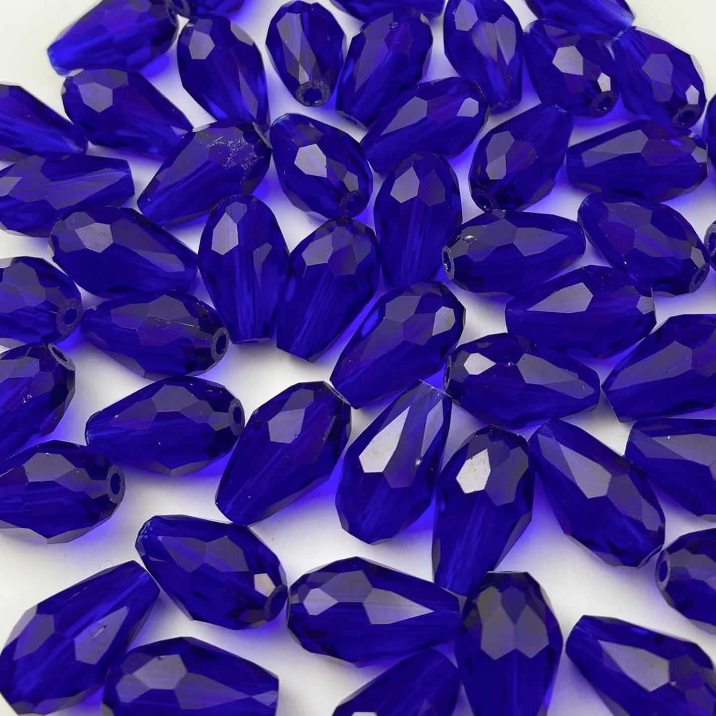 50pcs 10x15mm Teardrop Crystal Glass Beads Vertical Hole Faceted Glass Teardrop Spacer Beads for Bracelets Necklace Earring DIY Jewelry Making Craft(Sapphire Blue)