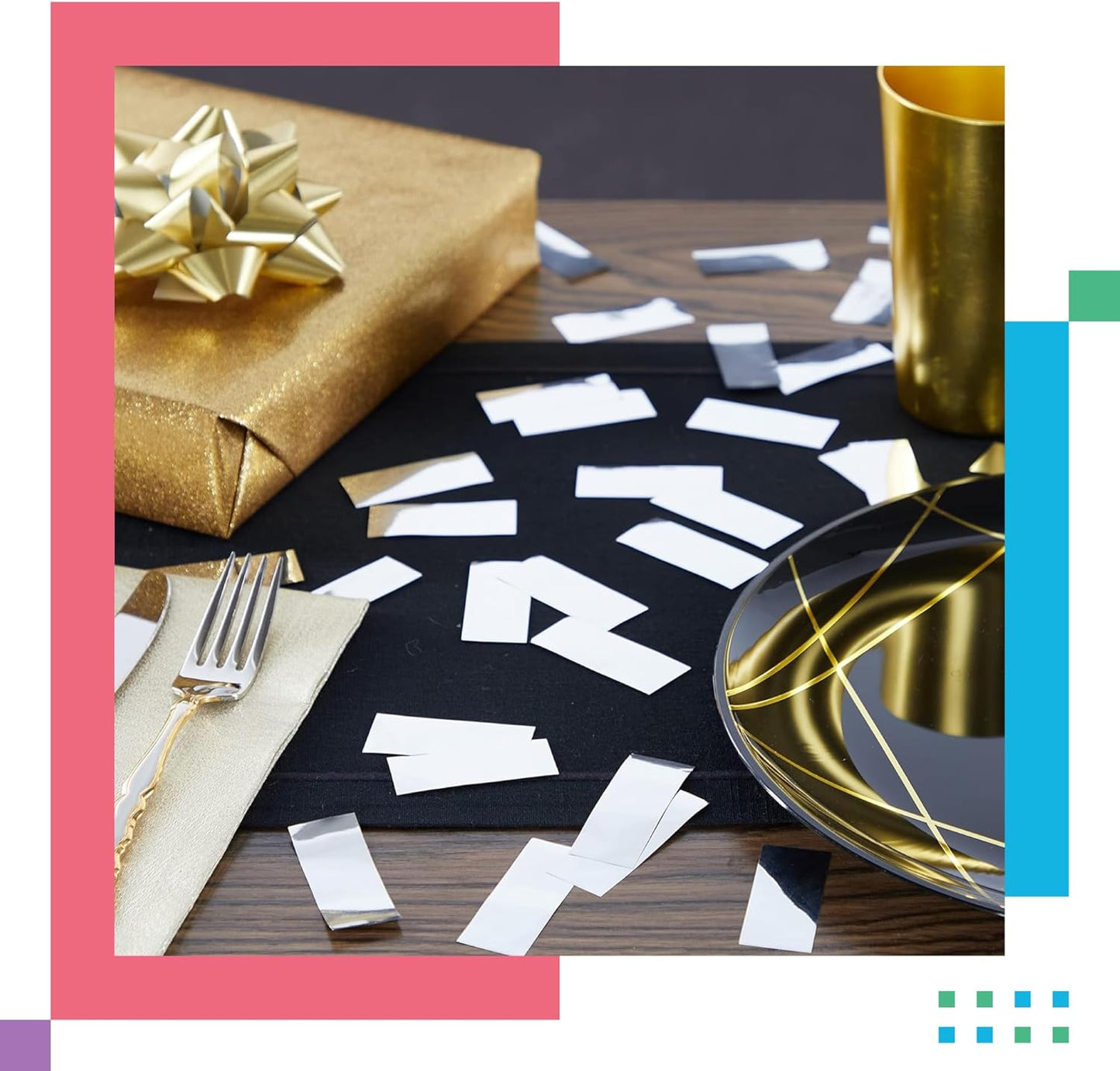 Rectangular Gold Mylar Shiny Foil Metallic Confetti for Cannon and Launcher use - Gender Reveal Confetti for Wedding, Parties, Mother’s Day and Live Events - 1 lb, 16 oz