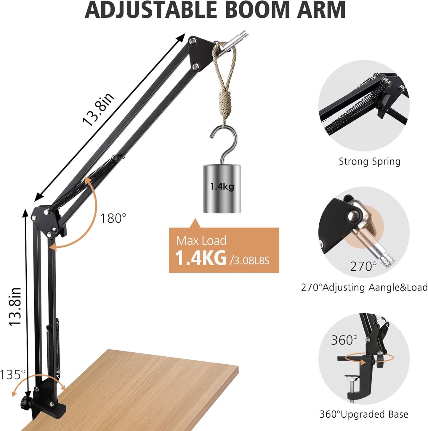 For Elgato Wave 3 Boom Arm Microphone Stand, Professional Mic Boom Arm Mic Stand Compatible with Elgato Wave:3 USB Condenser Microphone by SUNMON
