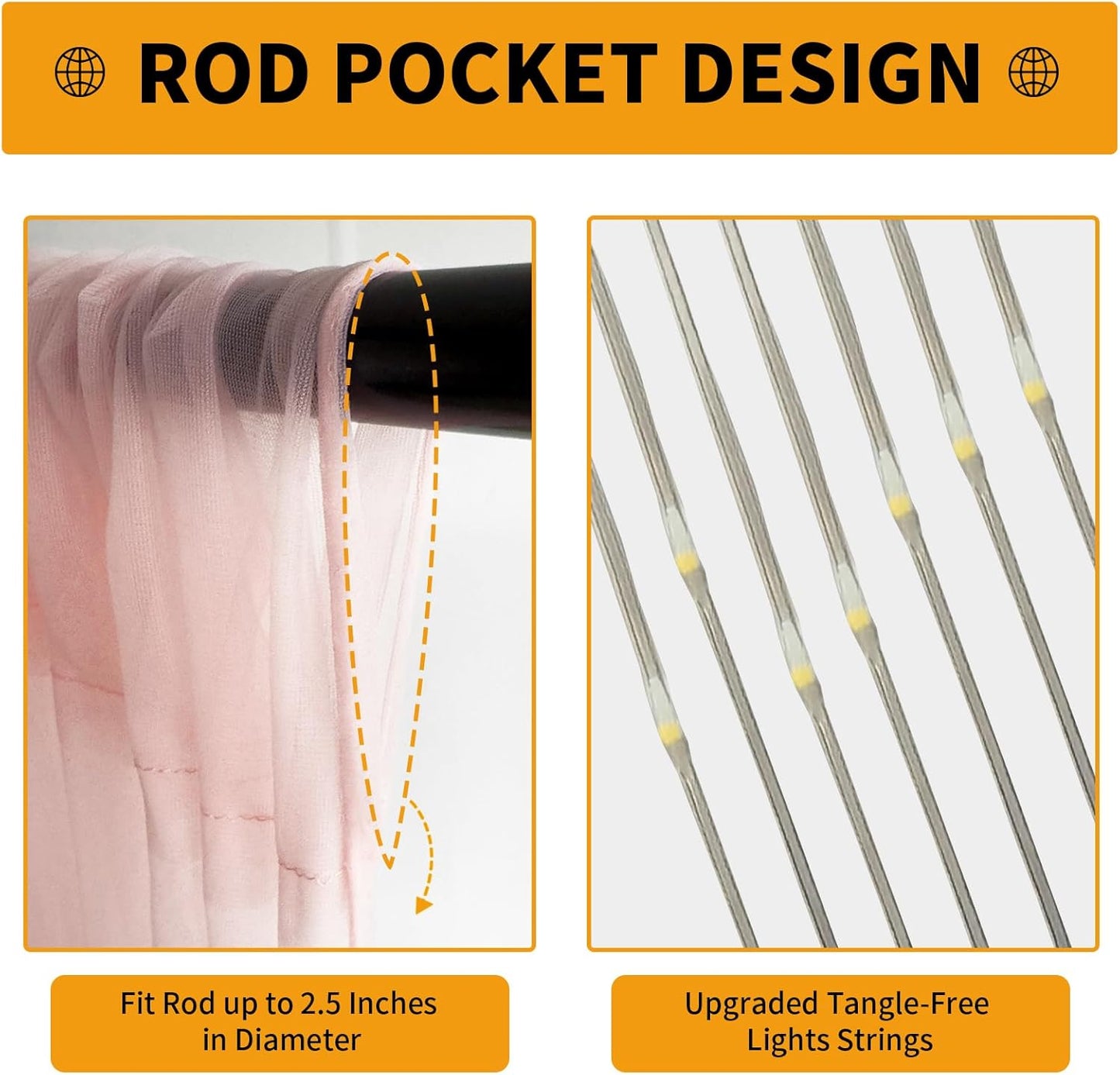 Pink Tulle Backdrop Curtain with Lights String - 10x8ft Sheer Backdrop with 250 LEDs for Wedding, Baby Shower, Bridal Shower, Birthday Party Photo Shoot Background and Home Decorations