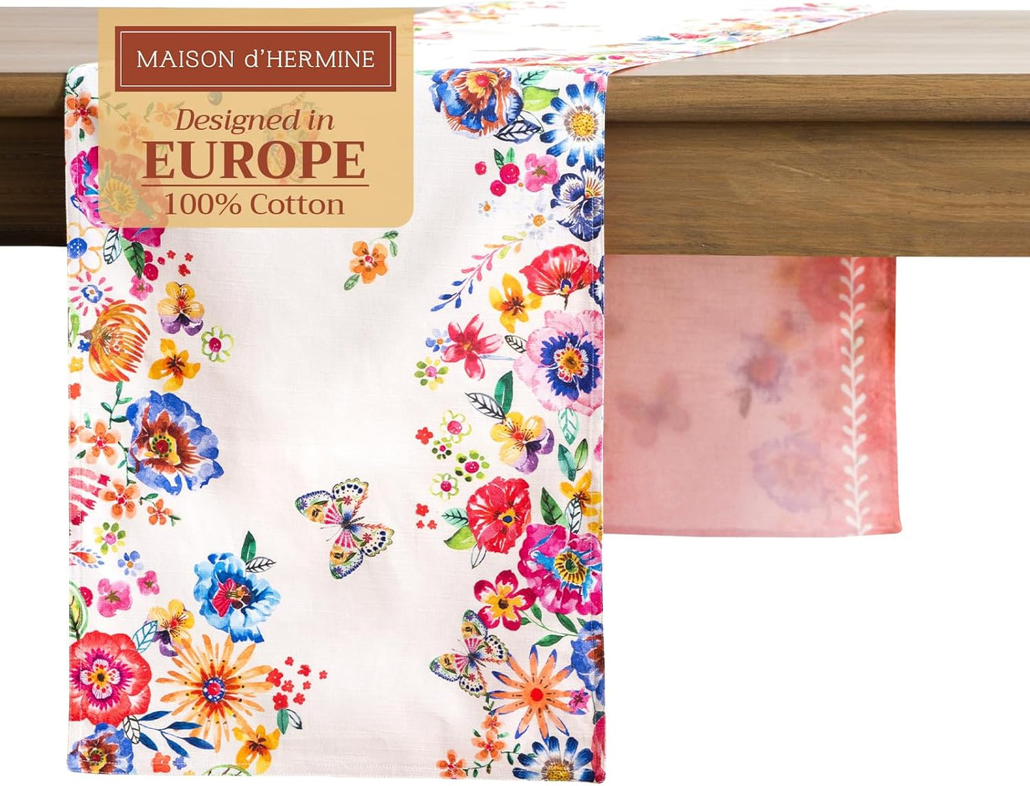 Maison d' Hermine Table Runner 100% Cotton Double Layer Table Runners 72 inches Long Decorative for Home Dining Party Wedding Bridal Shower Spring Summer (Happy Florals - High Summer, 14.50" x 72")