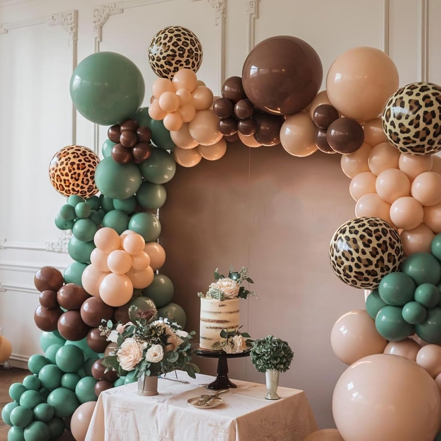 Jungle Balloons, 12 Inch Green and Brown Balloons, Sage Green Brown Apricot Giraffe Khaki Print Latex Balloon for Safari Baby Shower Forest Jungle Animal Theme Birthday Party Decorations