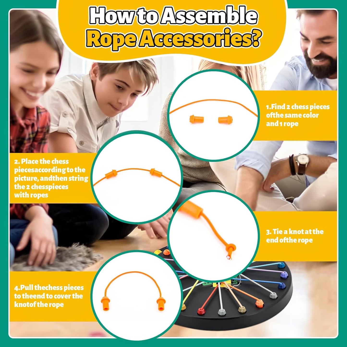 Brainy Knots Rope Untangling Game, Stress Relief String Solution Central Lacing Toys with Multiple Difficulty Levels for Family Parent-Child Interaction, Travel & Parties (Black)