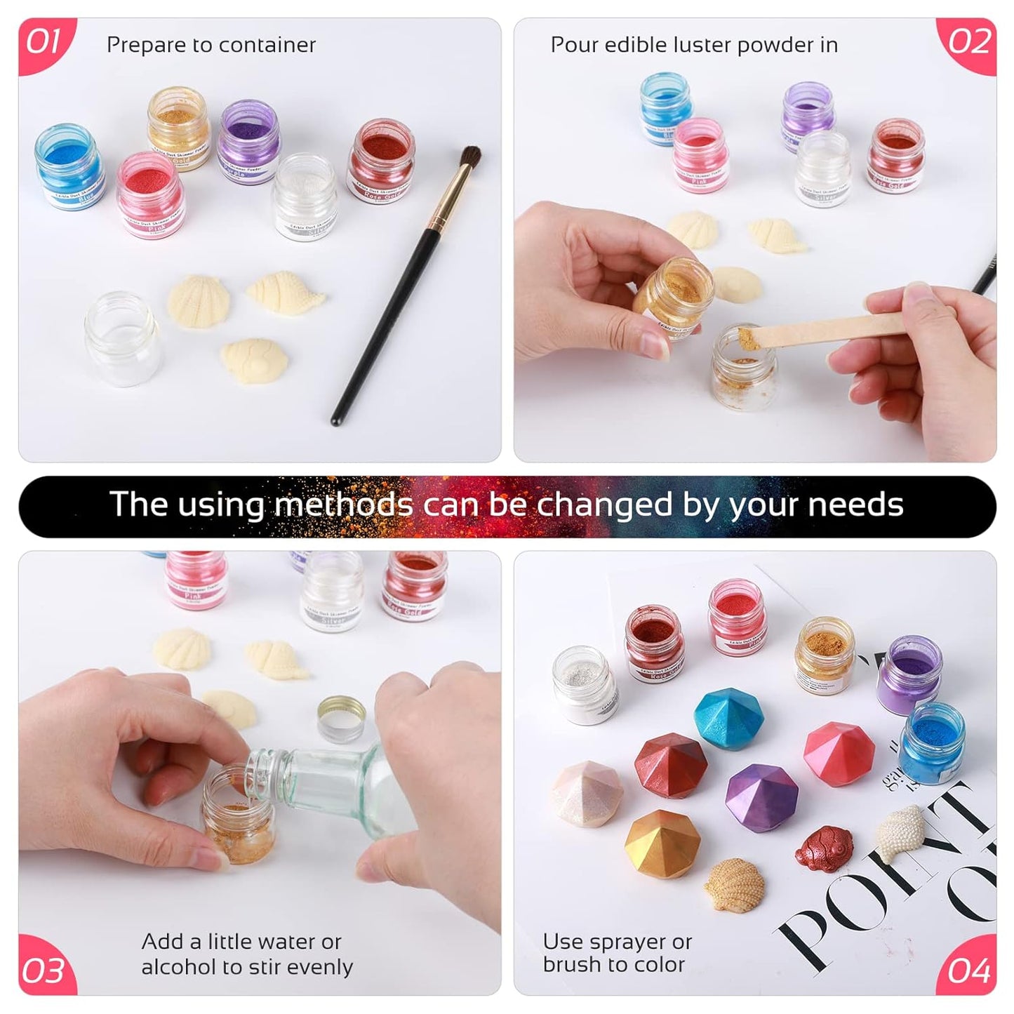 Jelife Pink Edible Luster Dust for Drinks - 5 Grams Food Grade Cake Glitter Dust Shimmer Powdered, Edible Metallic Powder Food Coloring for Cake Decorating, Chocolates, Fondant, Painting & More, Vegan