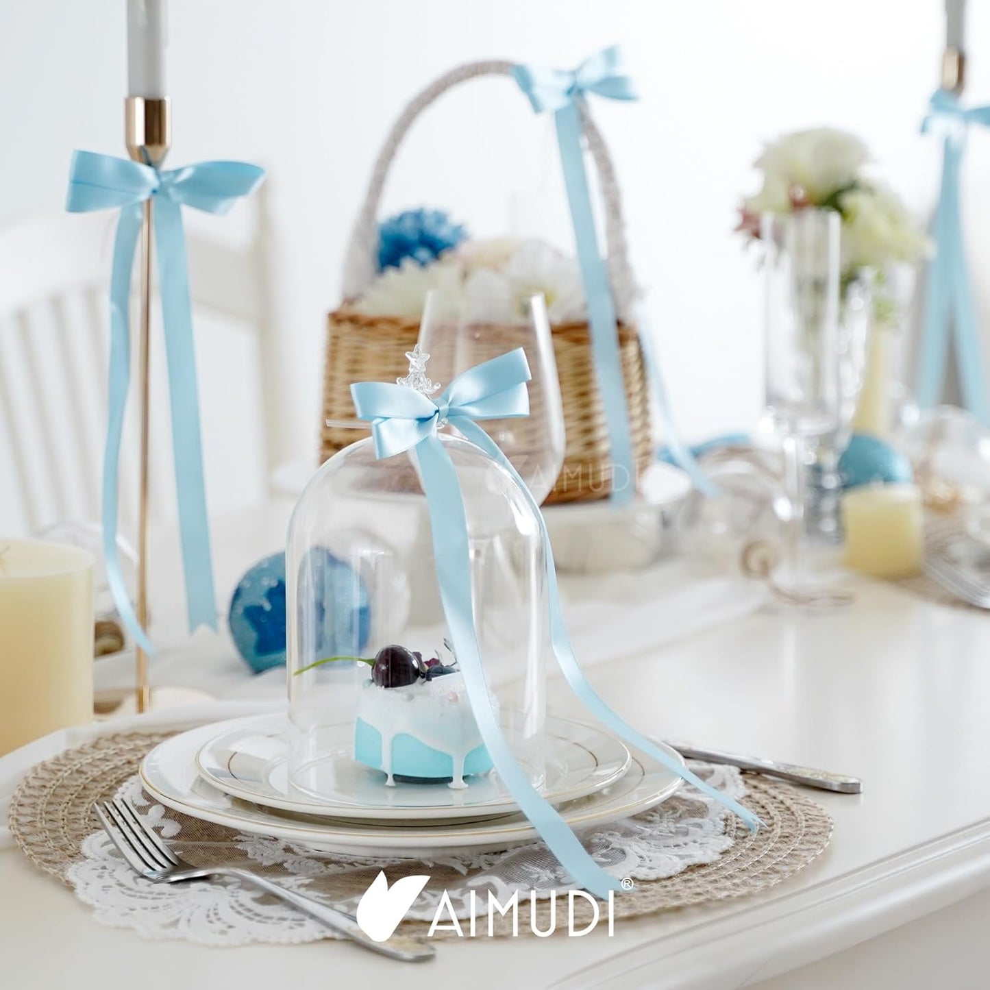 AIMUDI Baby Blue Bows 5 × 10" Satin Bows for Gift Wrapping Twist Tie Bows Premade Ribbon Bows for Bouquets Invitations Baskets Crafts Wreaths Wedding Birthday Baby Shower Party Decorations, 36 PCs