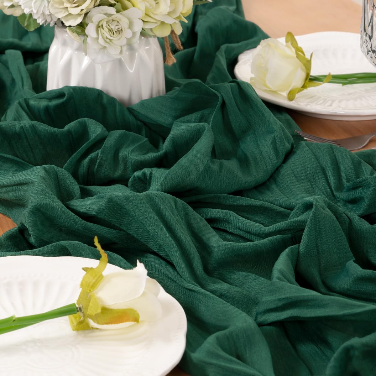 Emerald Green Table Runner Cheesecloth Table Runner 4 Pack 14FT Farmhouse Table Runners 160 Inches Fall Table Decor Dining Room Centerpiece Wedding Boho Baby Shower Birthday