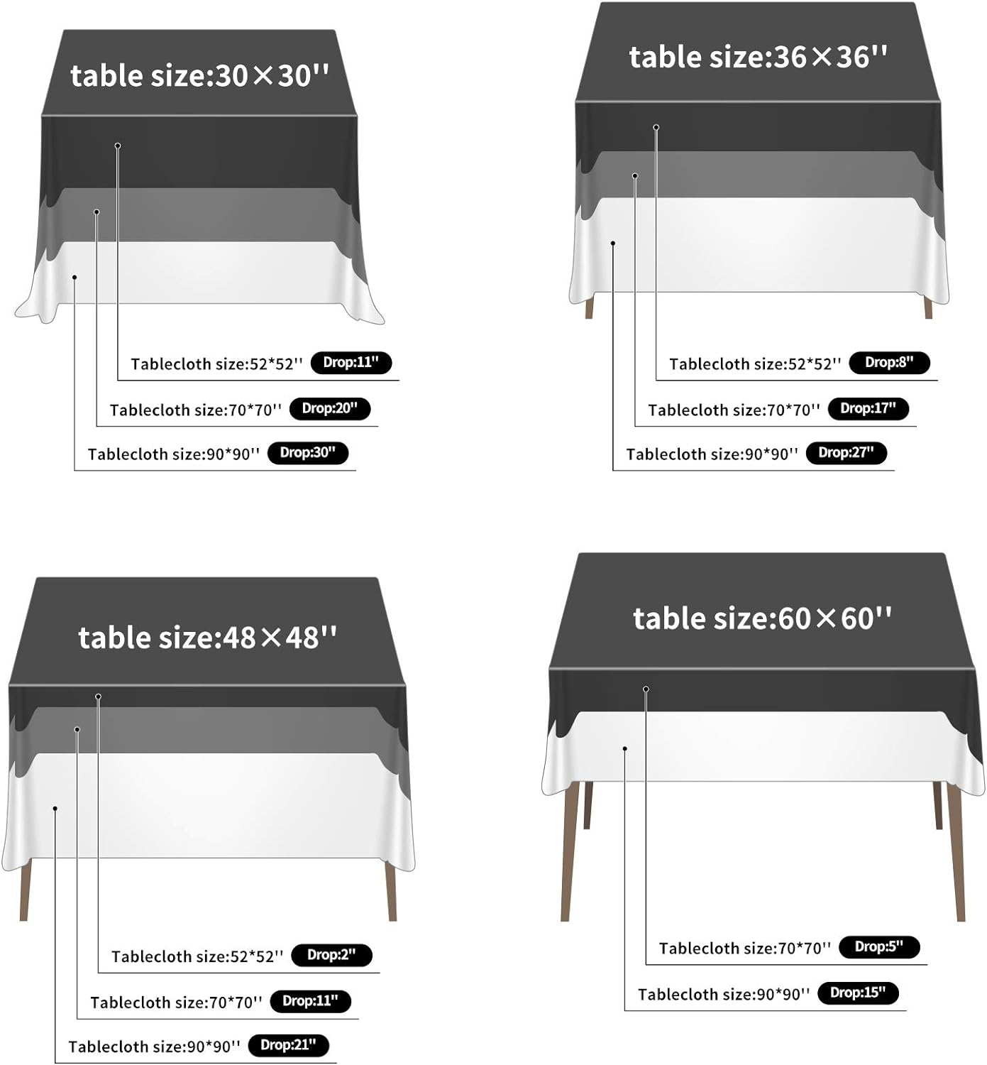 Ascoza 2pack 70x70 Inch White Square in Polyester Fabric Tablecloth for Wedding,Banquet,Restaurant and Parties