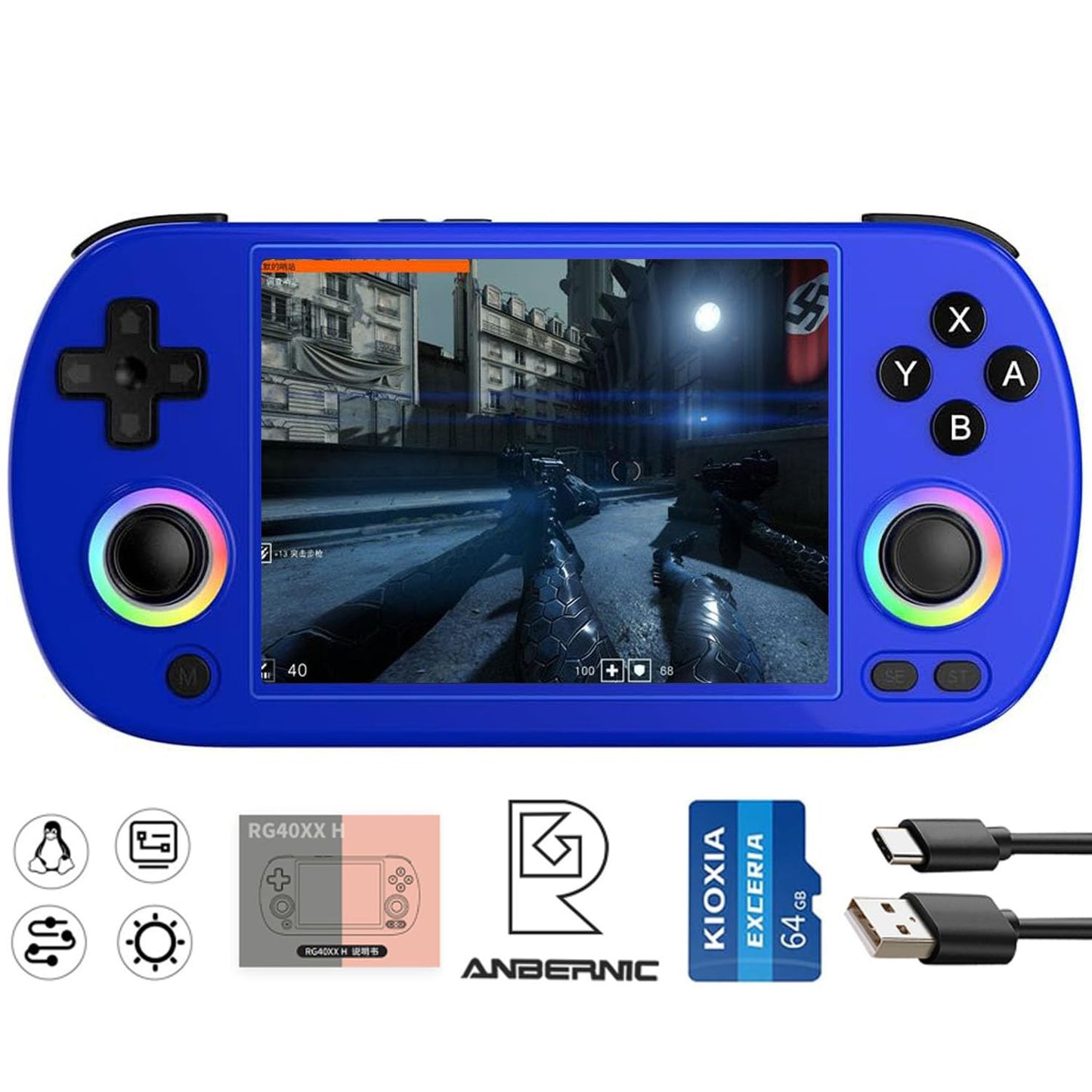 ANBERNIC RG40XX H Retro Gaming Console with 4.0'' IPS Screen, 64GB TF Card, Linux 64-bit System, Supports 5G WiFi, Bluetooth, HDMI and TV Output