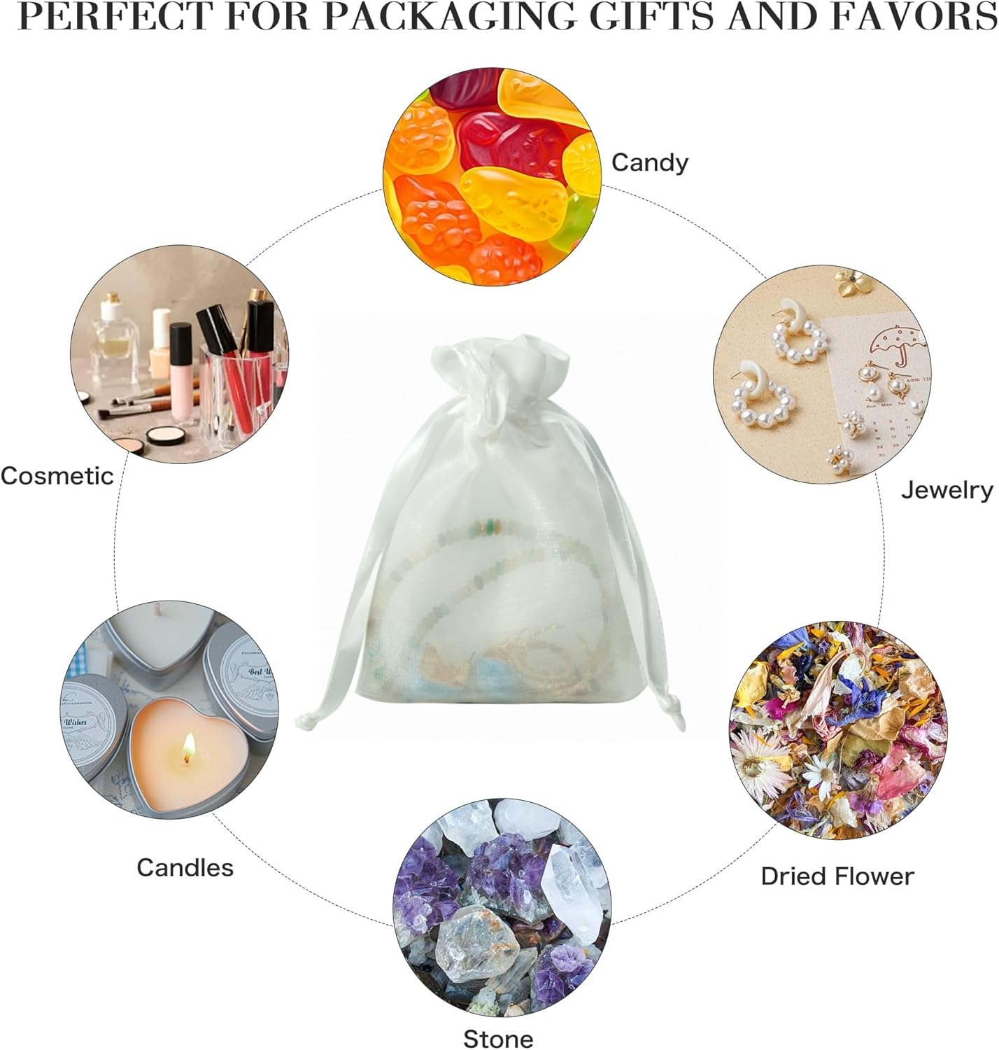 QIANF 20 Pcs White Small Organza Bags 3X4 inch for Wedding Favors with Drawstring, Mini Mesh Gift Bags Jewelry Pouch for Candy Bridal Shower Party Favor Baby Shower Christmas