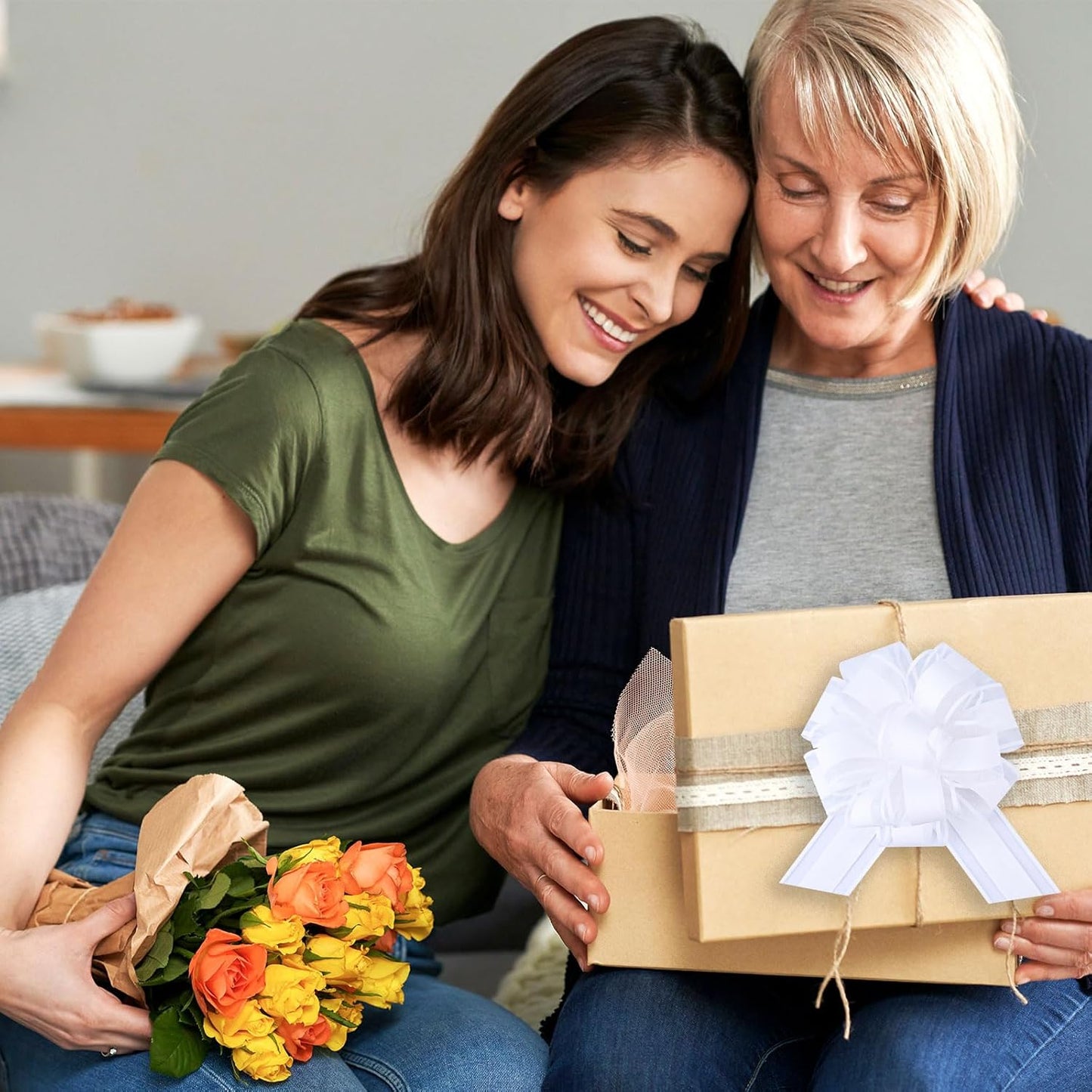 6Pcs 6inch Pull Bow Gift Wrapping,Pull Bow For Gift Basket, Gift Bag Box Wrapping Decor, Valentines Day, Birthday, Anniversary, Wedding, Flower Packaging (White)