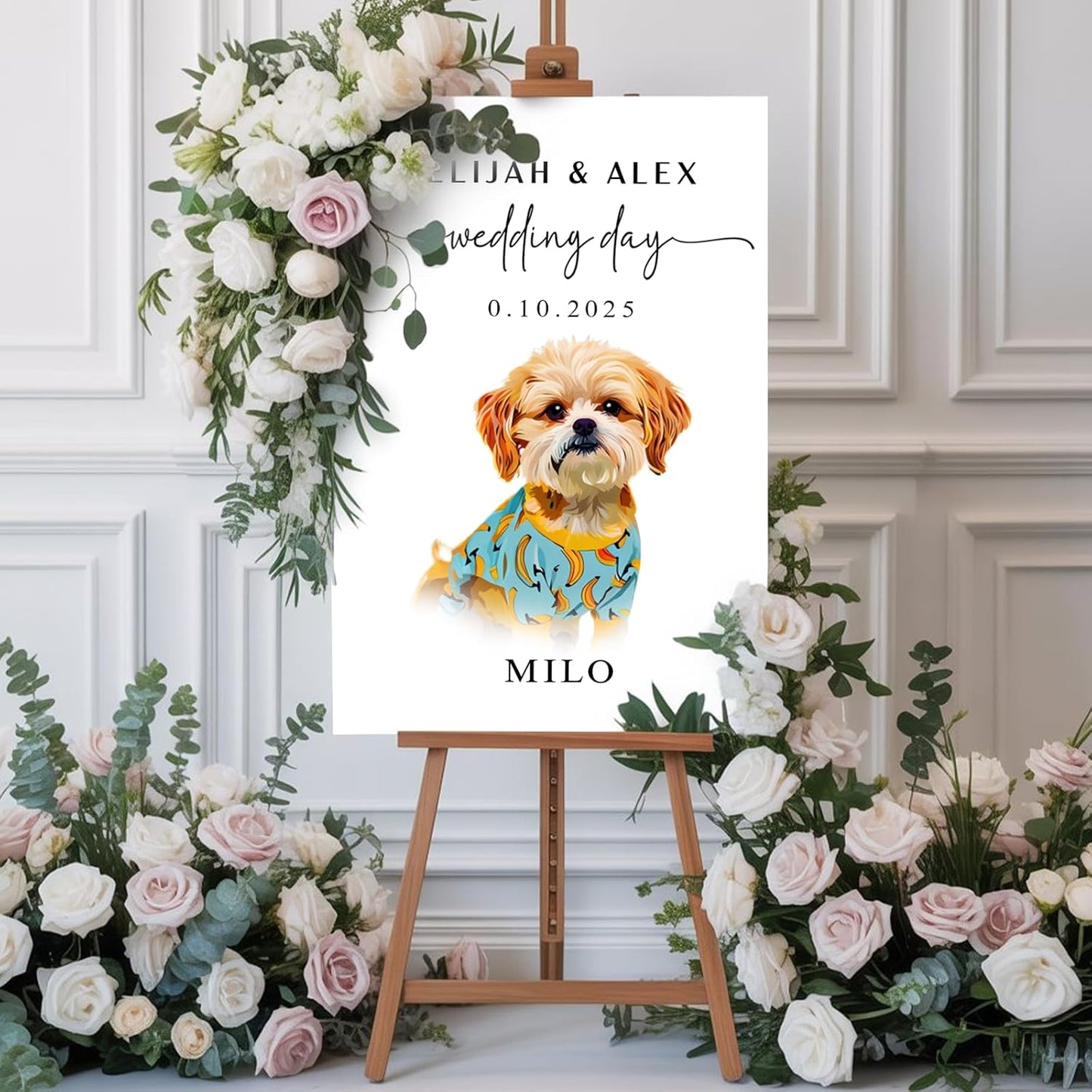 Custom Watercolor Pet Wedding Welcome Sign, Personalized Dog Cat Welcome To Our Wedding Signage Drawing, Custom Gifts for Weddings, Christmas, Engagement Party, Anniversary