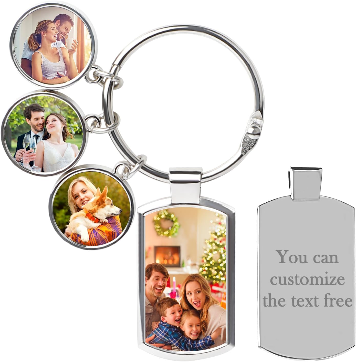 Double Side Custom Keychain with Picture Personalized Engraving Photo Text Customized Gifts for Men Women
