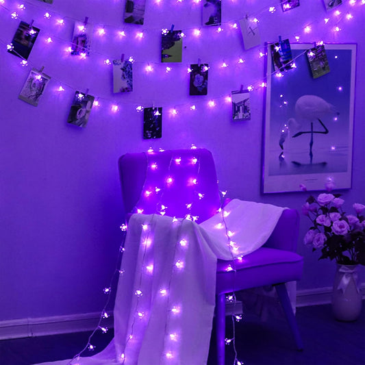 Decorative Flower String Lights, 33ft 100 LED Clear Wire Plug in Fairy Lavender Cherry Blossom Easter Christmas Hanging Decorations, Violiet Wedding Party Indoor Outdoor Decorations (Purple)