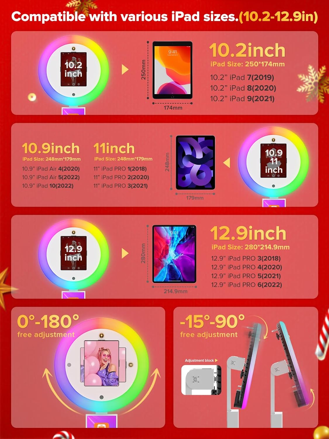 Portable Photo Booth,Selfie Photo Booth with RGB Ring Light Free Customizable Logo Photo Booth Machine for Christmas Wedding Party Booth APP Control Flight Case White