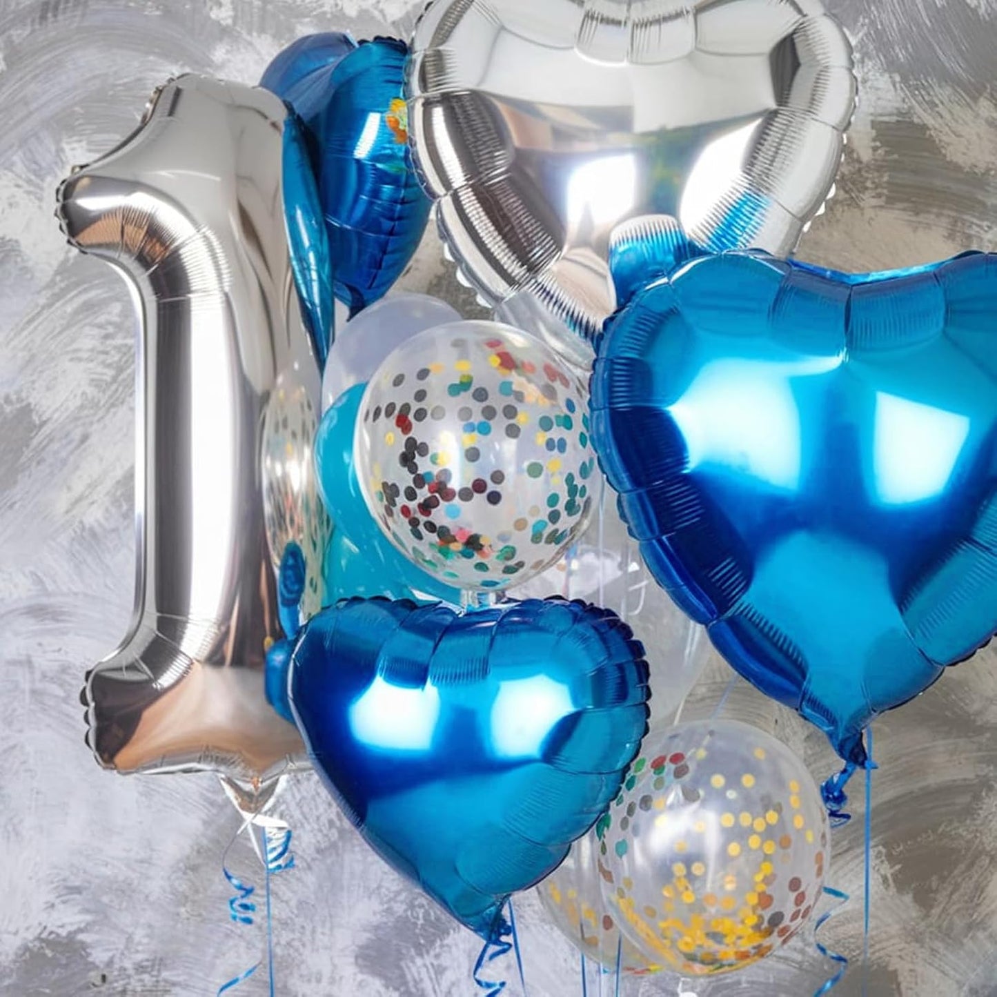 Blue Silver Heart Balloons, 18 Inch Royal Blue and Silver Heart Shape Balloons, 12PCS Helium Love Foil Balloon for Birthday Baby Shower Engagement Wedding Party Decorations
