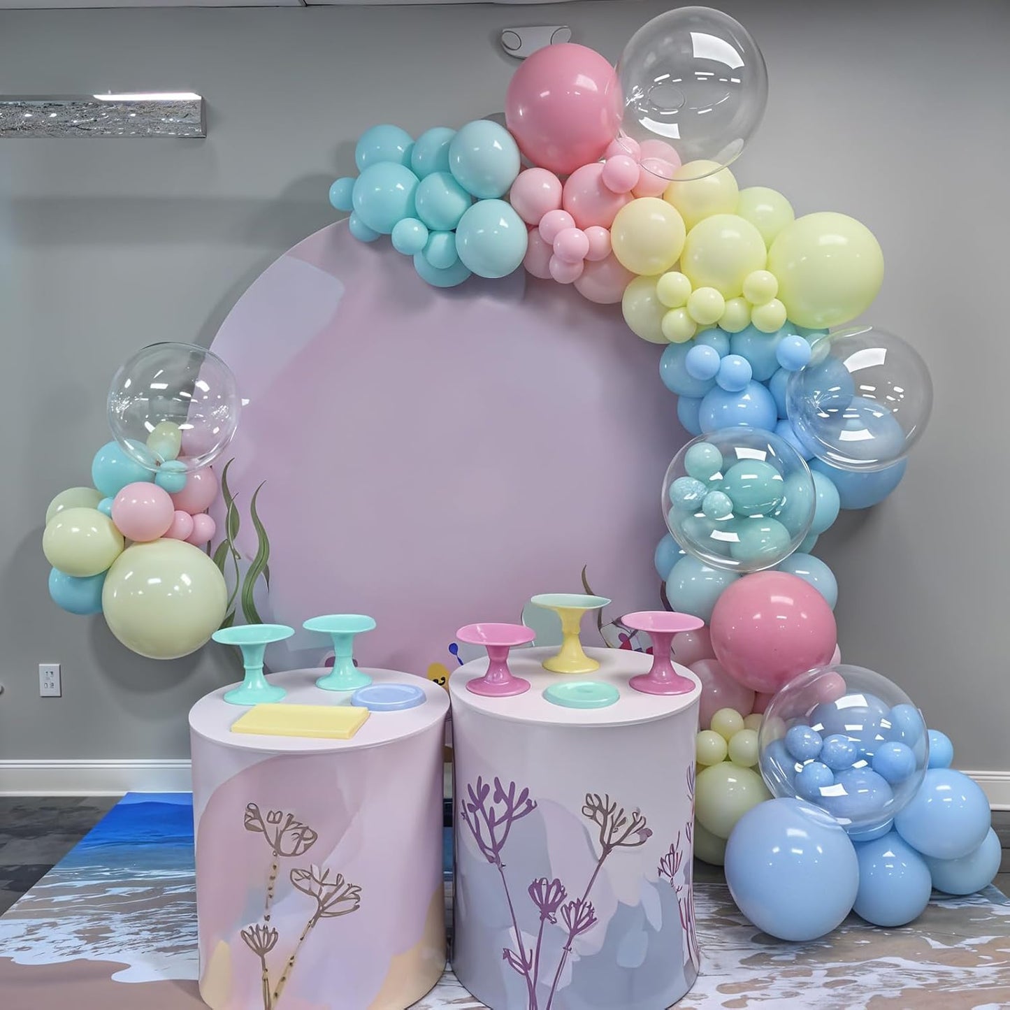 Colorful Cartoon Shark Balloons, 60PCS Pastel Pink Green Blue Yellow Clear Metallic Dark Green Latex Balloons for Ocean Baby Shower Under the Sea Birthday Theme Party Decorations Supplies