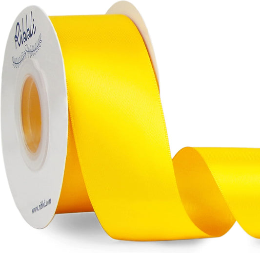 Ribbli Maize Yellow Double Faced Satin Ribbon,1-1/2” x Continuous 25 Yards,Use for Bows Bouquet,Gift Wrapping,Baby Shower,Floral Arrangement