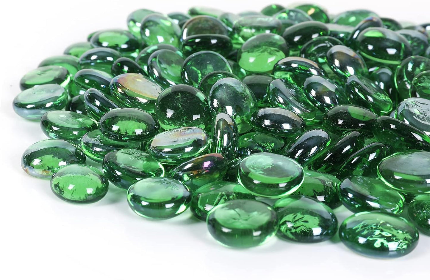 11LB Fire Glass Beads Flat Glass Marbles for Outdoor Fire Pit and Fireplace, Glass Gemstones for Vase Filler, Aquariums, Hydroponics Plants, Home Decor and Christmas DIY Craft, Green