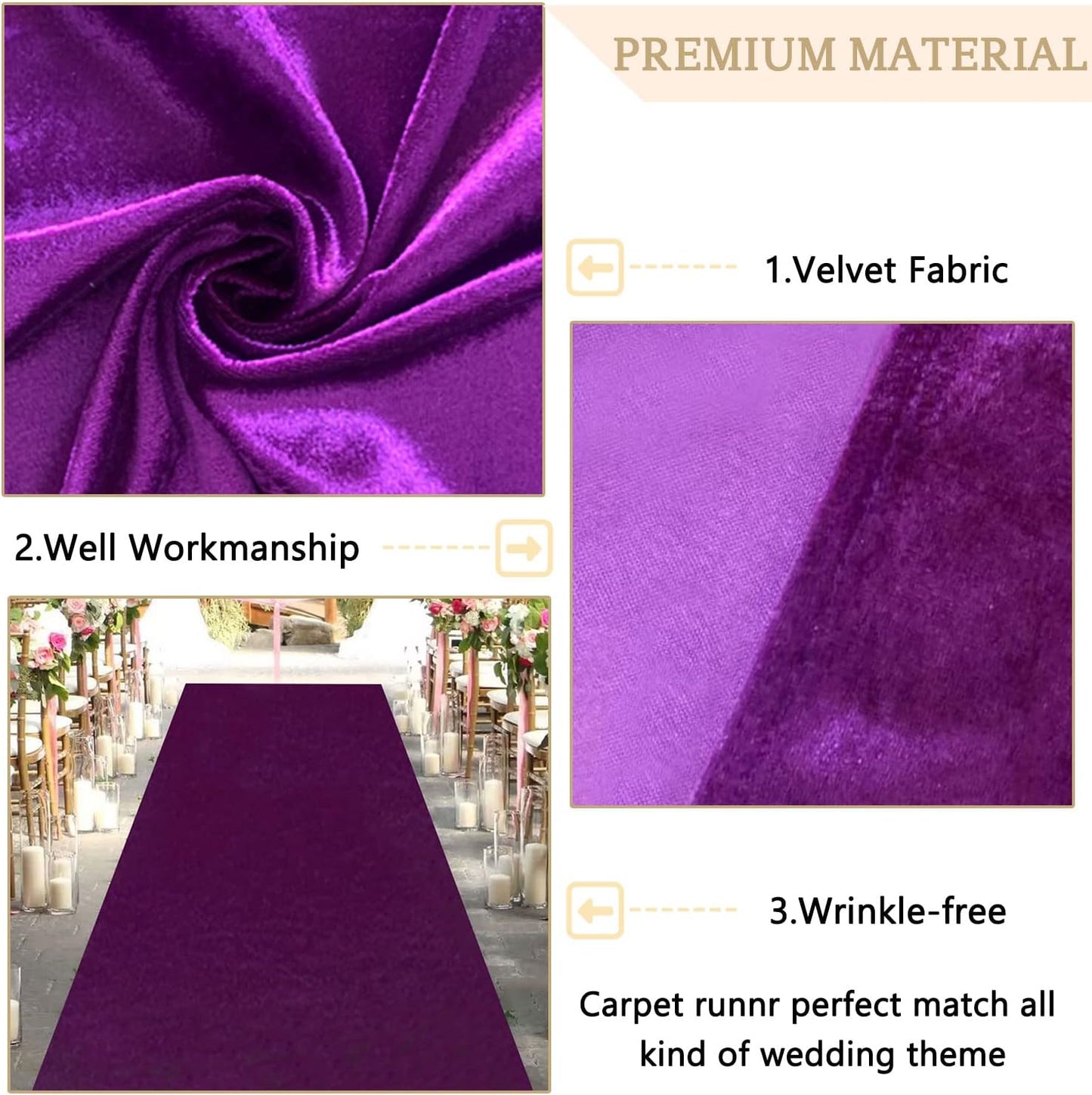 MODFUNS Purple Aisle Runner for Wedding Ceremony 4x15Ft Velvet Aisle Runner Decor Wedding Runway Rug Prom Aisle Wedding Rug for Party Wedding Floor Runner for Hallway Outdoor