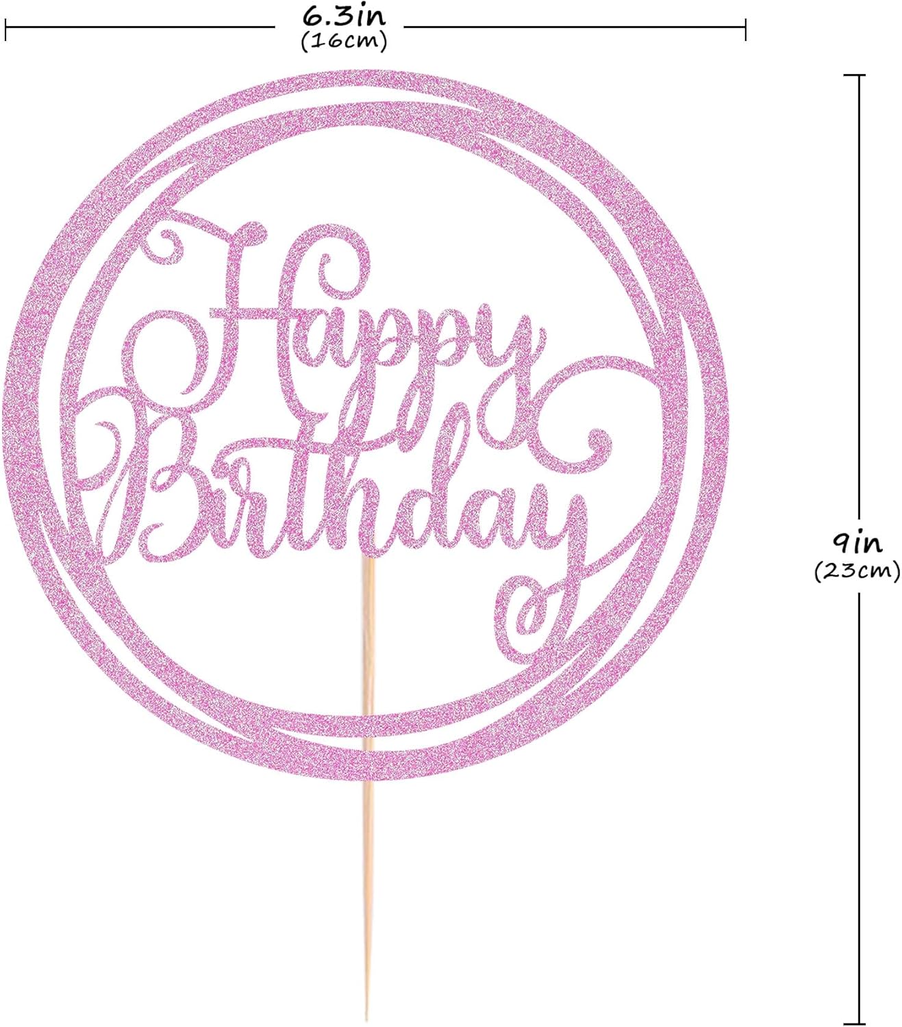 Happy Birthday Cake Topper - Pink Glitter Happy Birthday Cake Decoration Supplies for Children or Adults - Happy Birthday Cake Bunting Decor, Photo Booth Props