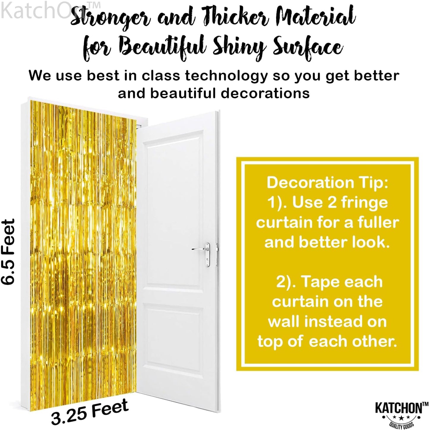KatchOn, Gold Backdrop Curtain - 2 Pcs | Foil Fringe Curtain for 50th Birthday Decorations | Gold Streamers for New Years, Casino, Bachelorette, 50th Anniversary Decorations