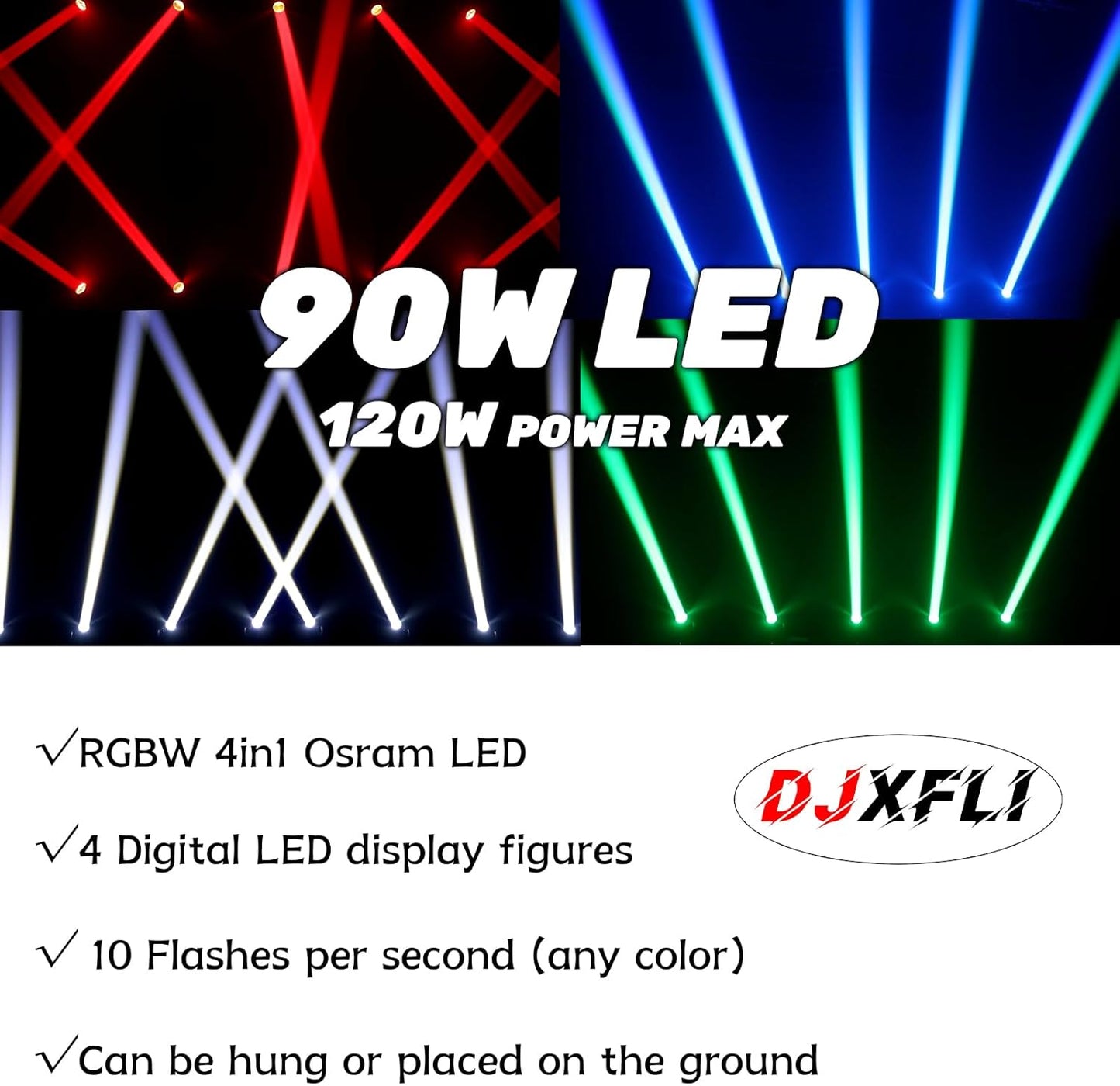 90W LED Moving Head DJ Lights Mini Beam Stage Lights Super Bright Spot RGBW 4IN1 DMX 512 12CH Sound-Activated for Wedding DJ Party Stage Lighting (90W, 2)