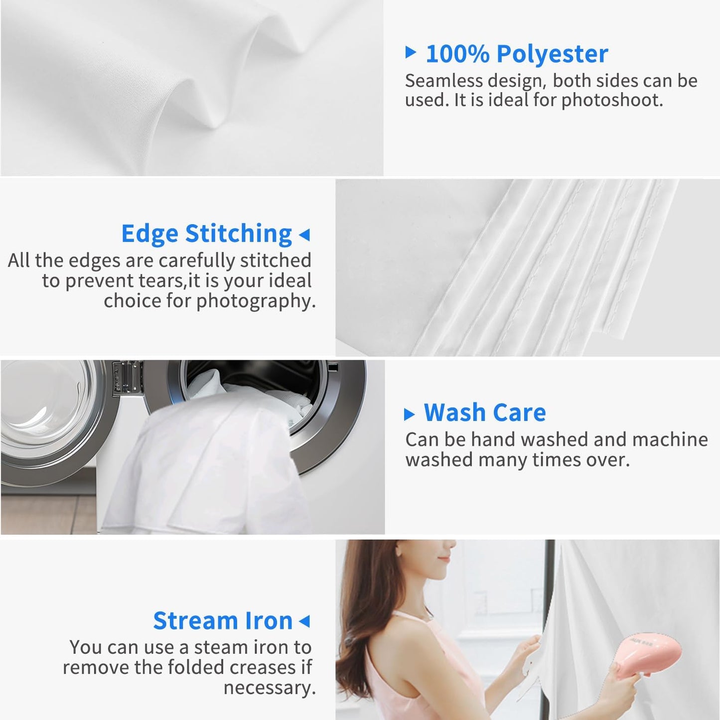 HEMMOTOP White Photo Backdrop, 6x9 ft White Background for Photography, Seamless Screen Backdrops for Photoshoot, Easter, Birthday Party, Video Recording, Photos, Projector (Backdrop only)