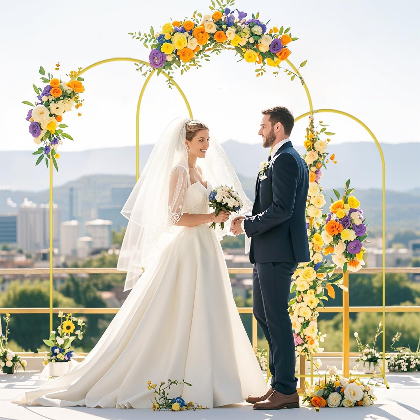 FOTSHARER Wedding Arch Backdrop Stand and Cover Set of 3 Metal Balloon Arch Stand with Ivory Arch Cover 6FT, 5FT, 4FT Arch Backdrop Stand for Party Birthday Anniversary Arched Background Decorations