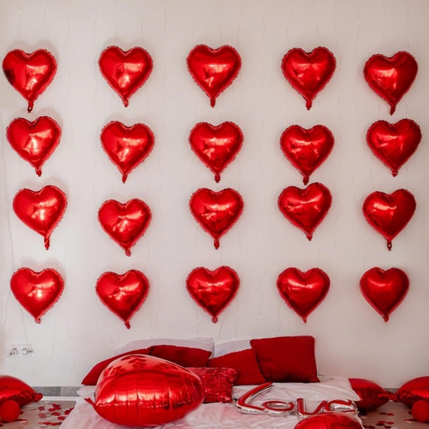 Red Heart Balloons,12Pcs 18 Inch Red Foil Love Heart Shaped Balloons for Girl Valentines Day Birthday Wedding Engagement Anniversary Party Celebration Baby Shower Decorations