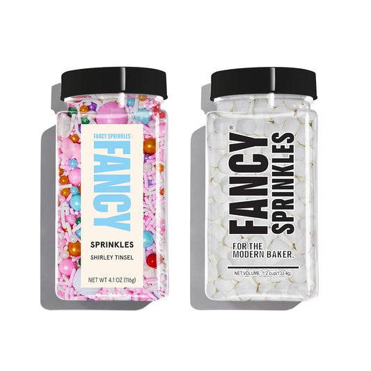 Fancy Sprinkles Sprinkle and Fluff Set featuring Shirley Tinsel Sprinkles and Mini Marshmallow Bits For Christmas Cookies, Holiday Cupcakes, Gingerbread Men and Hot Chocolate (0.5c)
