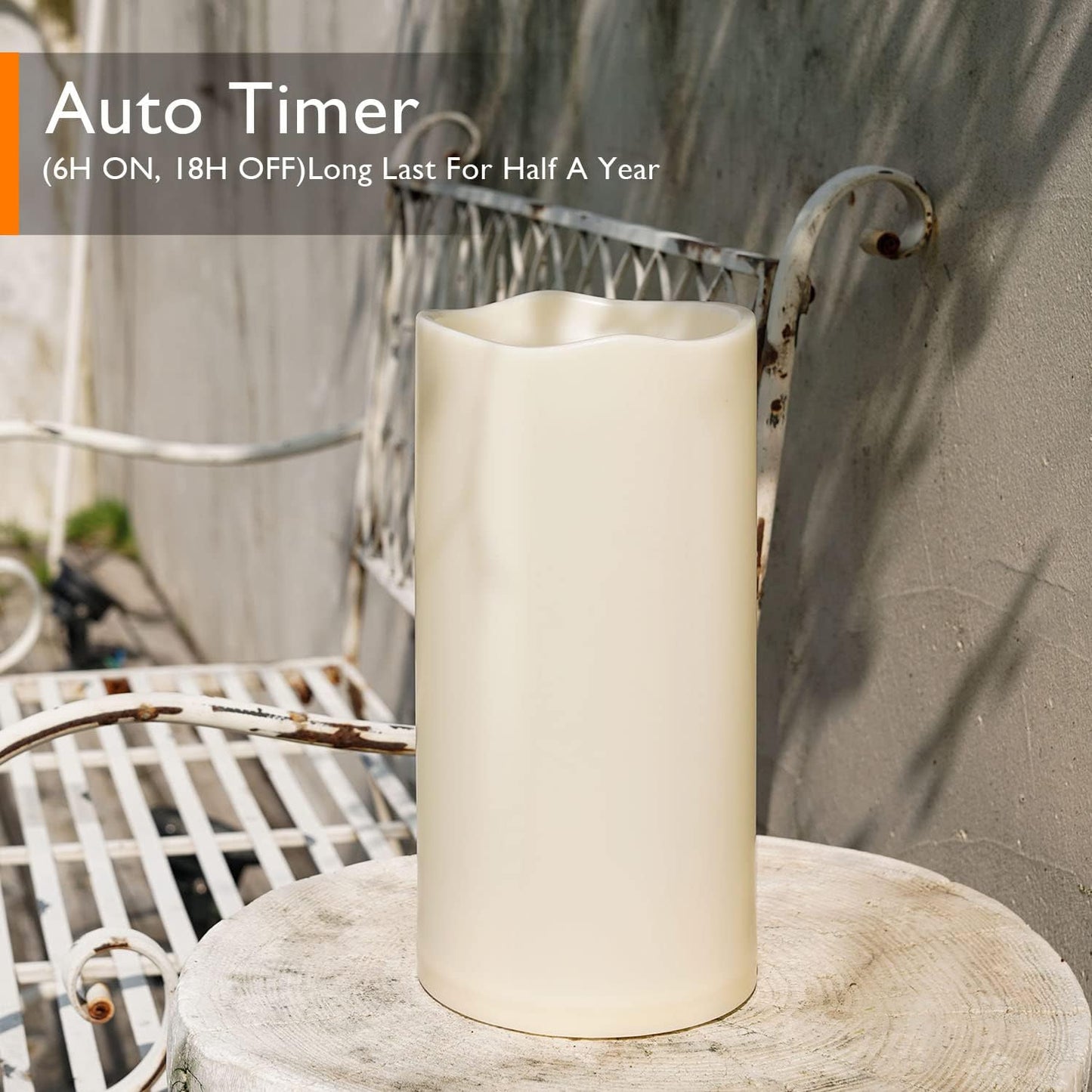 Homemory 6" x 12" Extra Large Outdoor Waterproof Candle with Auto 6-Hour Timer, Ivory Plastic Made, Long Last for Half A Year, Set of 2