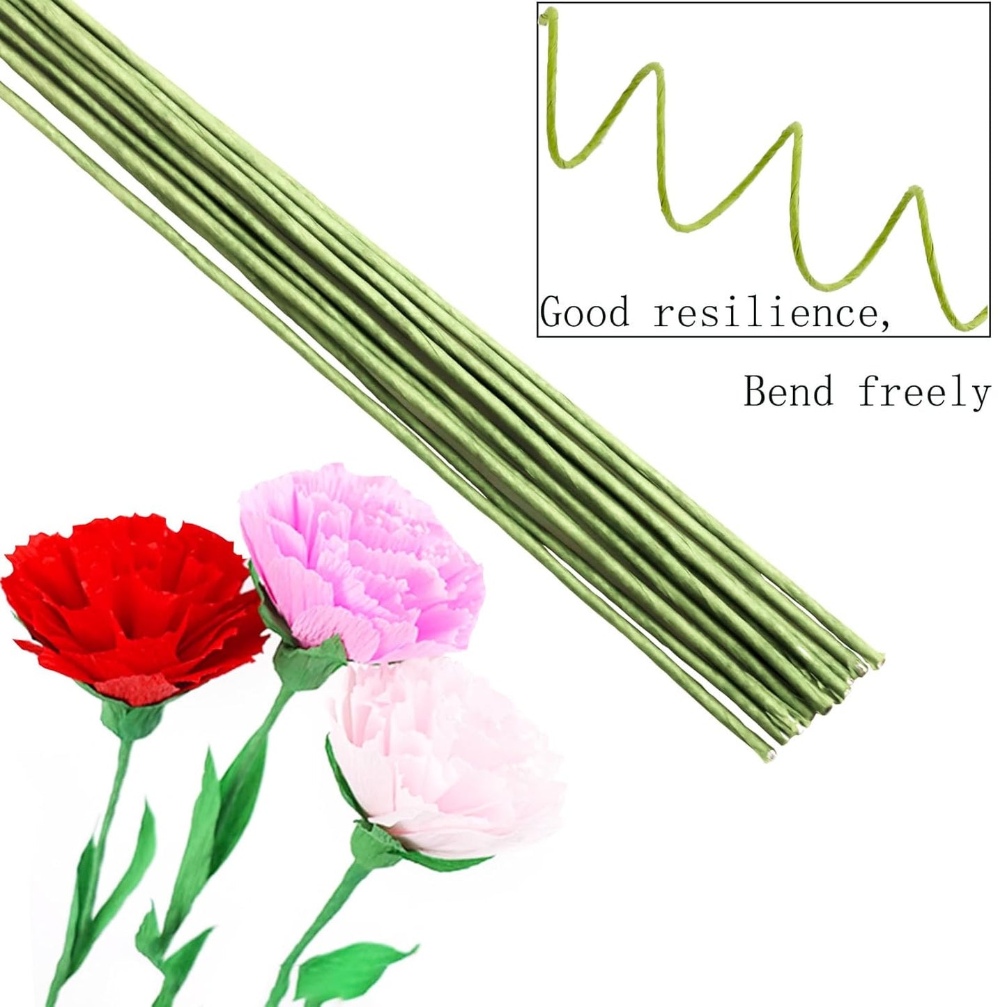 16-inch Green Paper Wrapped Flower Stems for Wedding Bouquets, DIY Floral Arrangements (Pack of 100) 16 Gauge Party Decoration Paper Flower Sticks