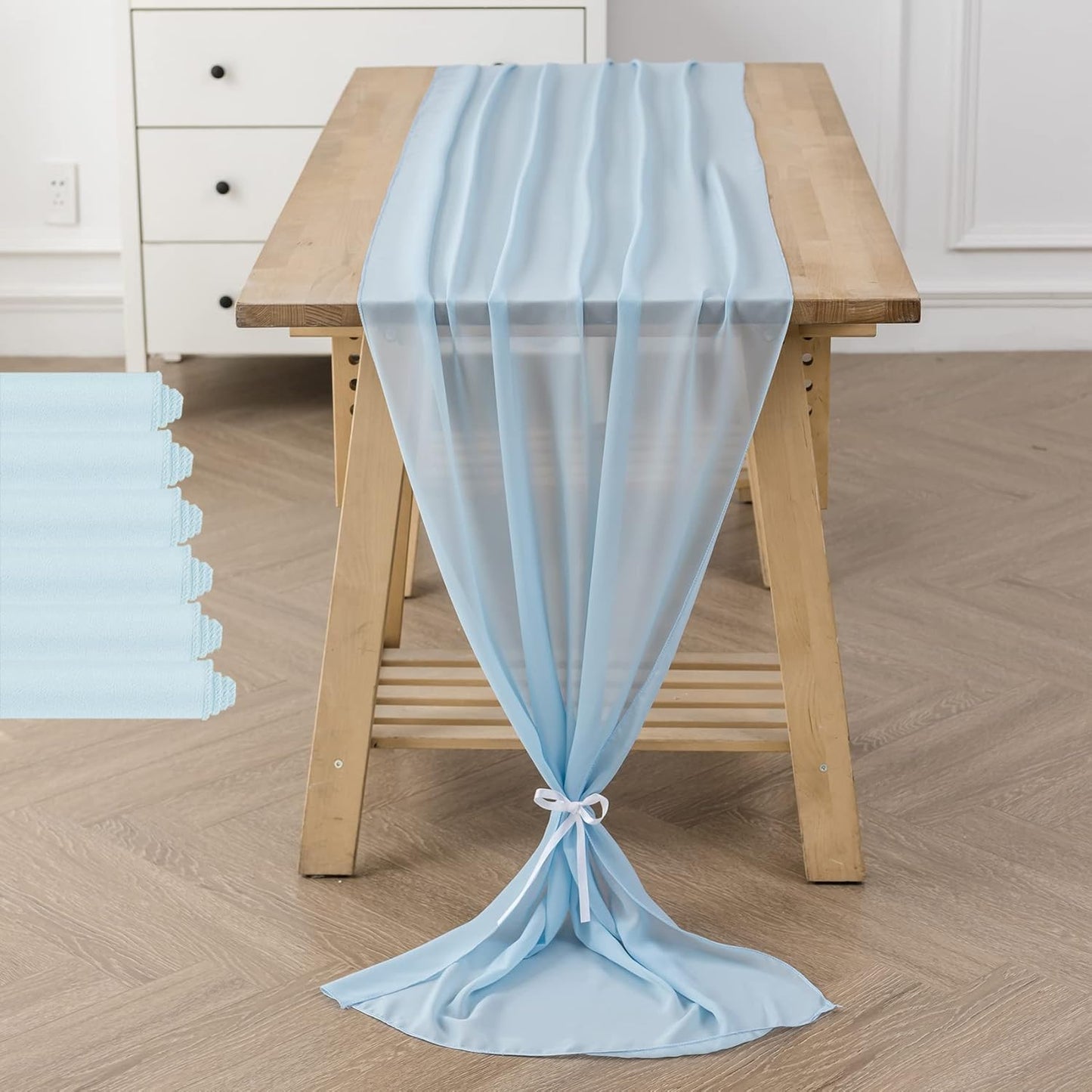 6Pack 9ft Chiffon Table Runner 14x108 Inch Sheer Romantic Table Runner for Wedding Birthday Party Bridal Shower Outdoor Decoration-Blue Mist