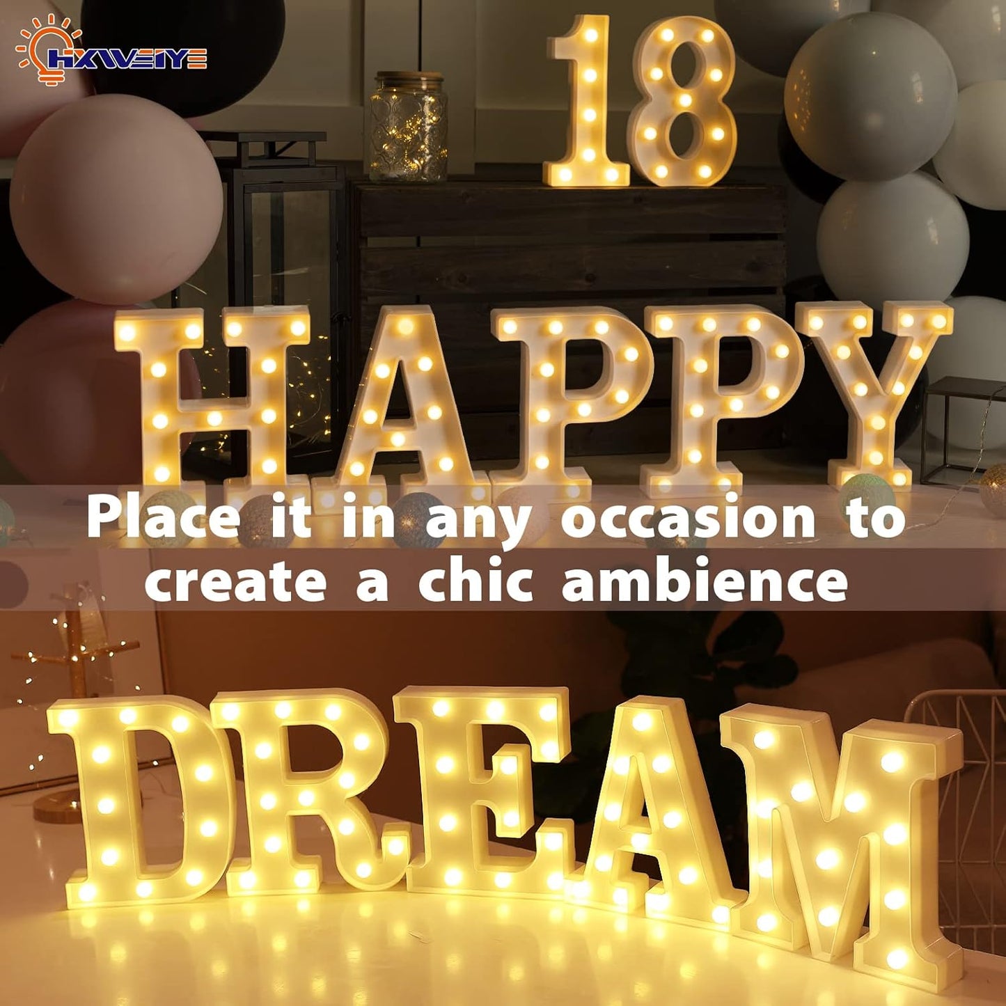 HXWEIYE Light Up Numbers-8, LED Marquee Number Lights Sign 26 Alphabet and 10 Number Big Lights Led Letters for Party Birthday Bar Battery Powered Christmas Decor Letter Lights (Warm White)