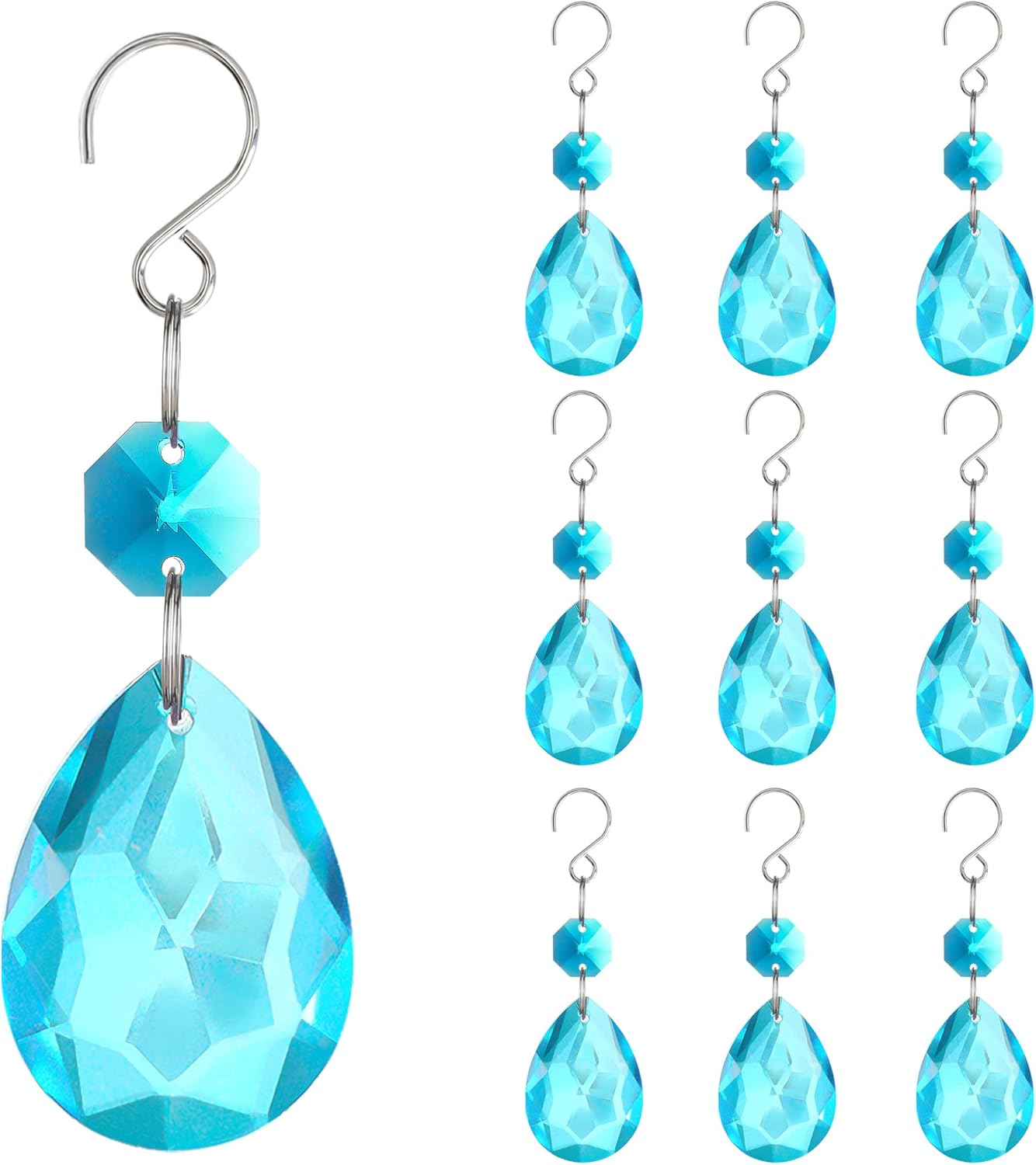 H&D HYALINE & DORA 3Inch Crystal Suncatcher Bauhinia Prisms Pendants 10Pcs Chandelier Crystals Replacement Hanging Sun Catcher Beads for DIY Arts Crafts Decor (Lake Blue)