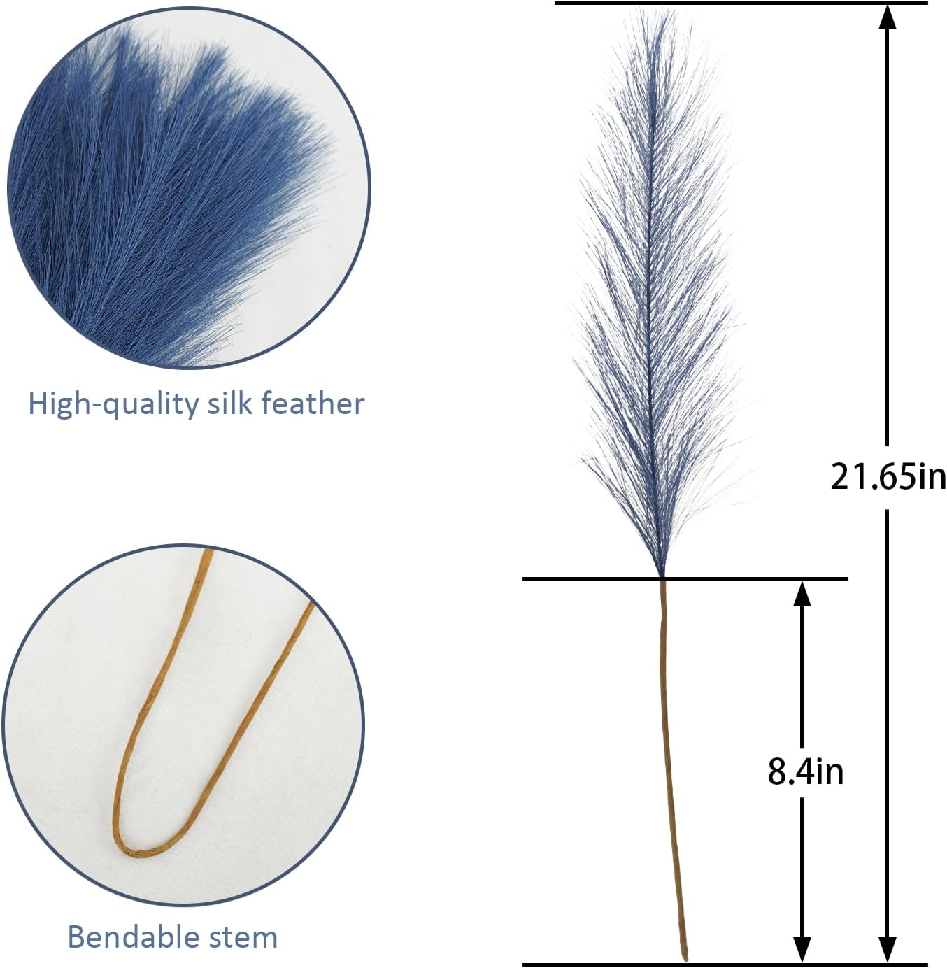 50pcs Faux Pampas Grass, 21.6" Short Artificial Pompous Grass Floral Fake Pompas Grass Branches Vase Filler Flower Arrangement for Home Wedding Boho Decor, Blue
