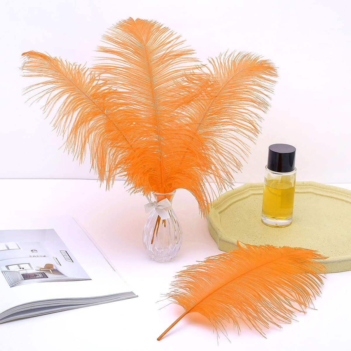 Ballinger Orange Large Ostrich Feathers - 24Pcs 8-10inch Big Feathers for Crafts,Wedding Party Centerpieces and Halloween Home Decor