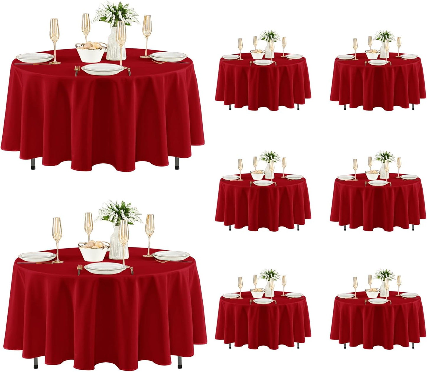 Fitable 8 Pack Round Tablecloths: Stain Resistant Wrinkle Free Circle Table Clothes, Washable Reusable Polyester Table Covers for Wedding Christmas Party Birthday Banquet Reception(Red, 84 Inch)