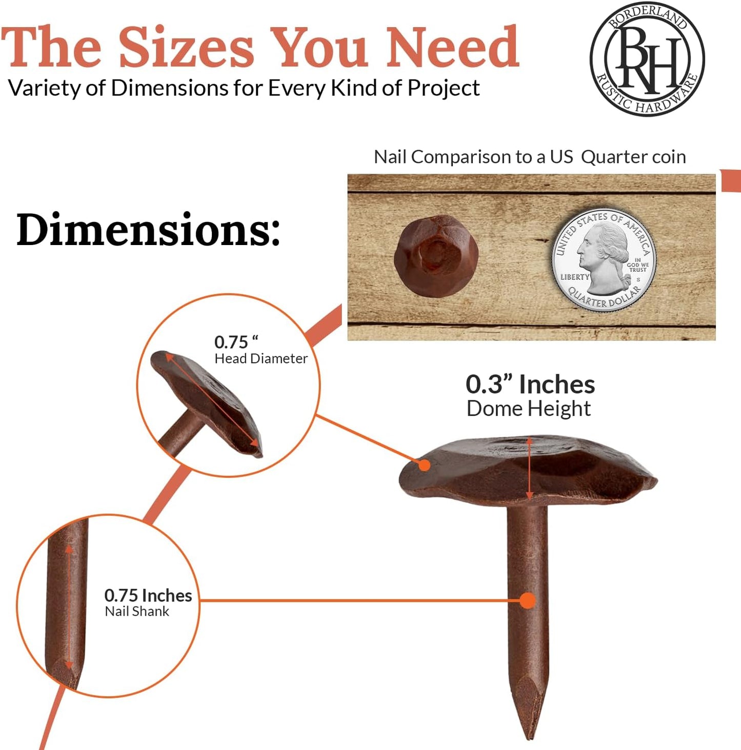 10 Pack 0.75" Round Head Iron Clavos Decorative Nails – Sealed Rusted – Handmade Rustic Round Fasteners for Farmhouse Shutters, Faux Wood, Barn Doors, Shutters, Gates – Ornamental Wood Accent