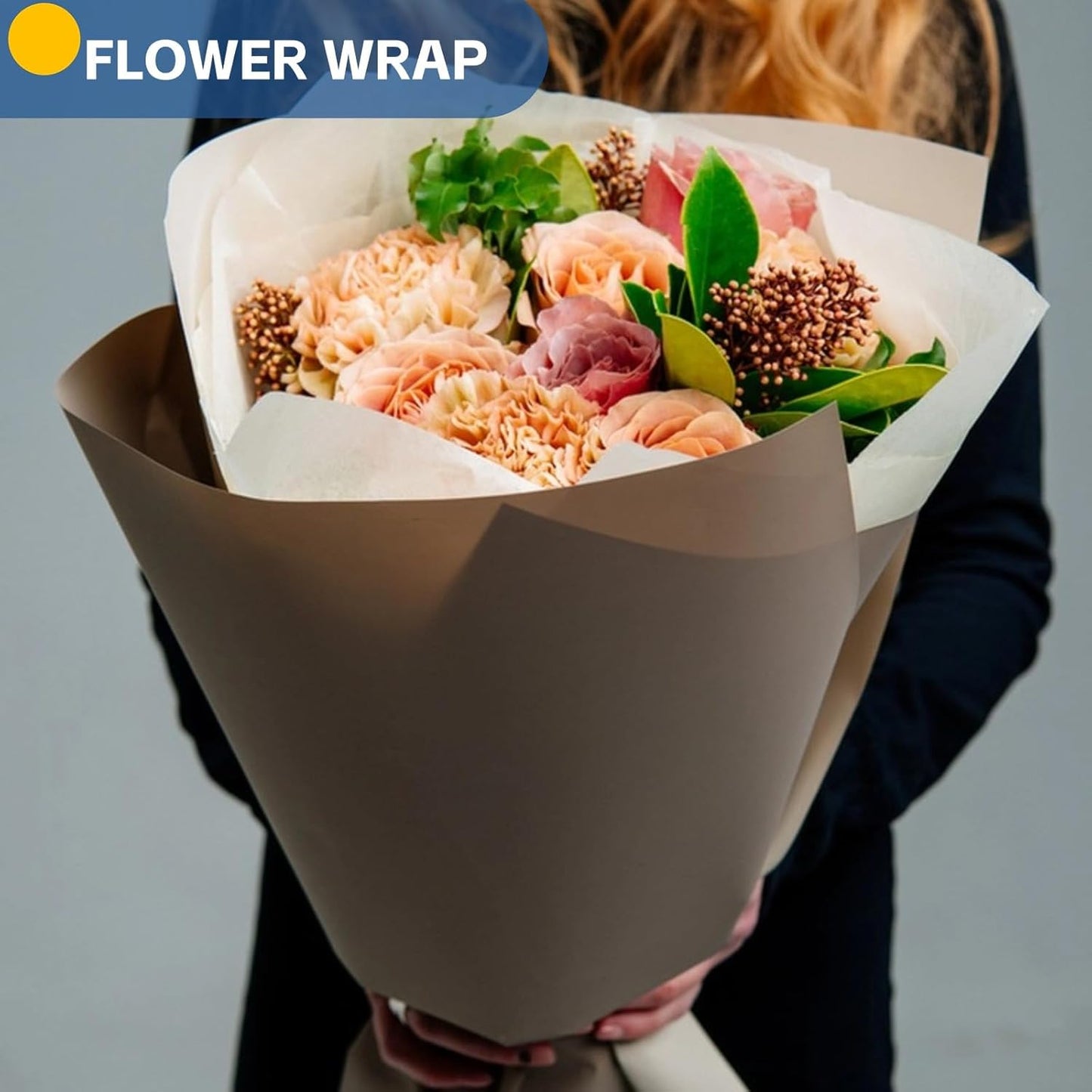 Chocolate Brown Wrapping Paper, 15"x450" Solid Color Dark Brown Art Craft Easel Bulletin Board Decorative Kraft Paper Roll, Birthday Father's Day Bouquet Flower Gift Wrap for Men Husband Dad Boys