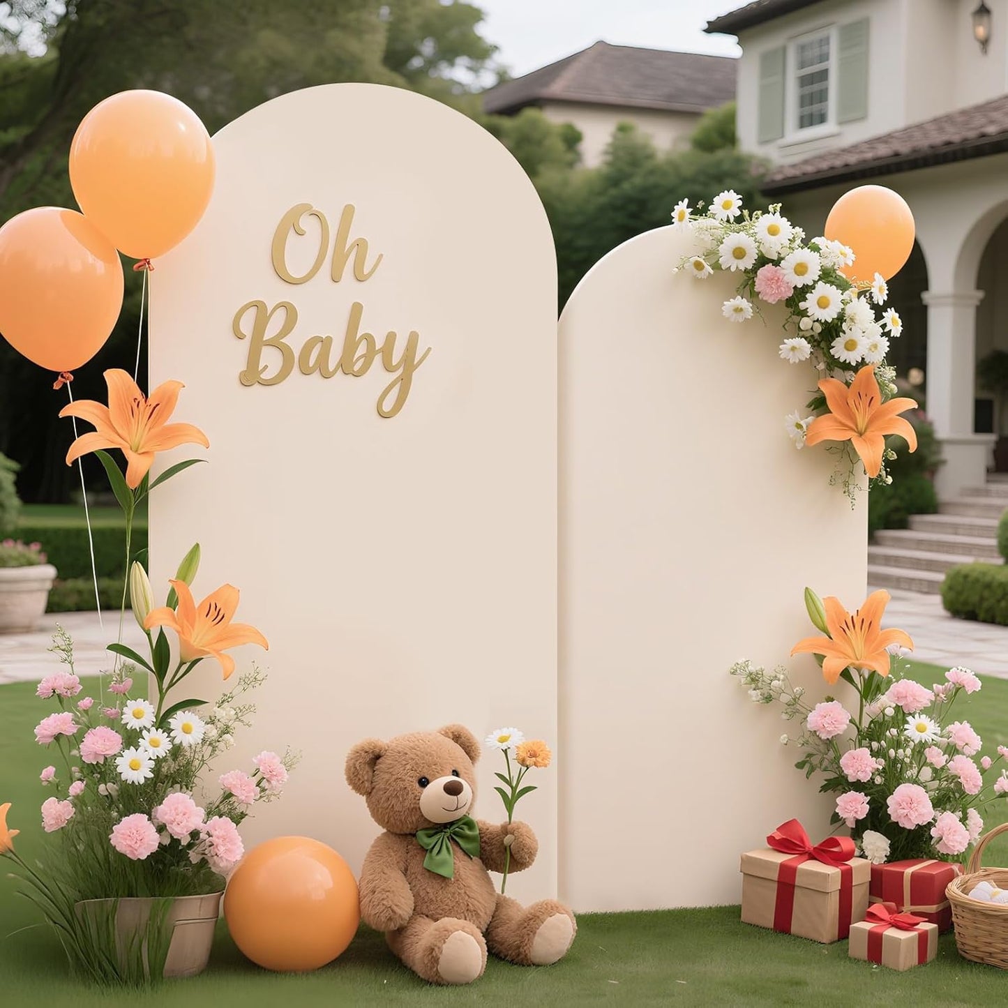 Ledido Wedding Arch Backdrop Cover 6FT 7.2FT Arch Covers 2Set Fitted Stretchy Spandex Round Top Stand Backdrop Cover for Wedding Banquet Ceremony Birthday Party Baby Shower Event Decoration,Beige