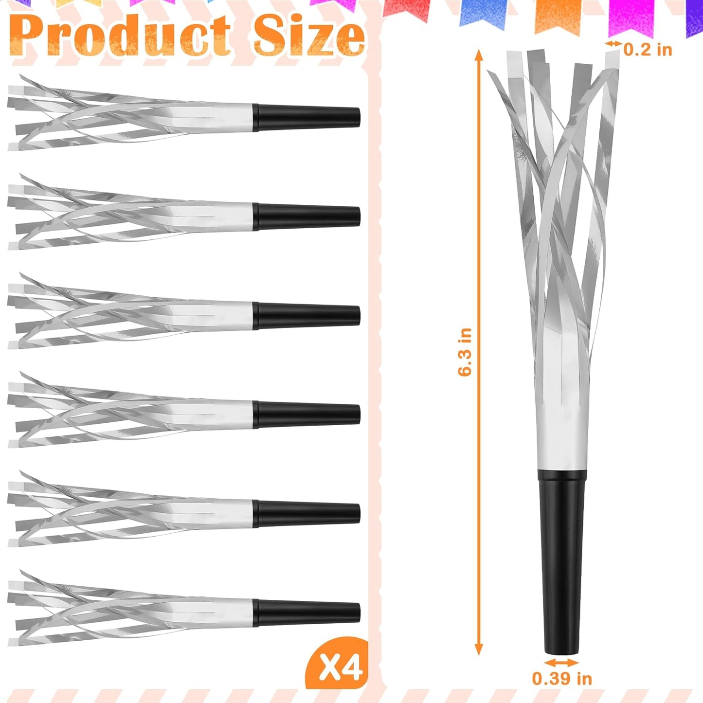 24 PC Silver Party Favors Party Blowers for Adults Party Horns Birthday Blowers Noisemakers Blowouts Whistles Metallic Fringed Party Blower for Birthday Sporting Events Graduation