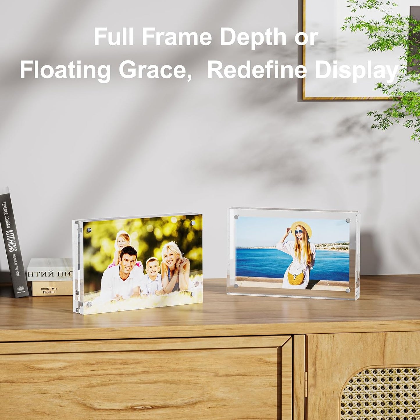 3 Pack 8x8 Acrylic Picture Frames - 20% Thicker Double Sided Magnetic Frame with UV Protection - Freestanding Clear Frameless Display for Tabletops - Modern Photo Frame Set for Home & Office Decor