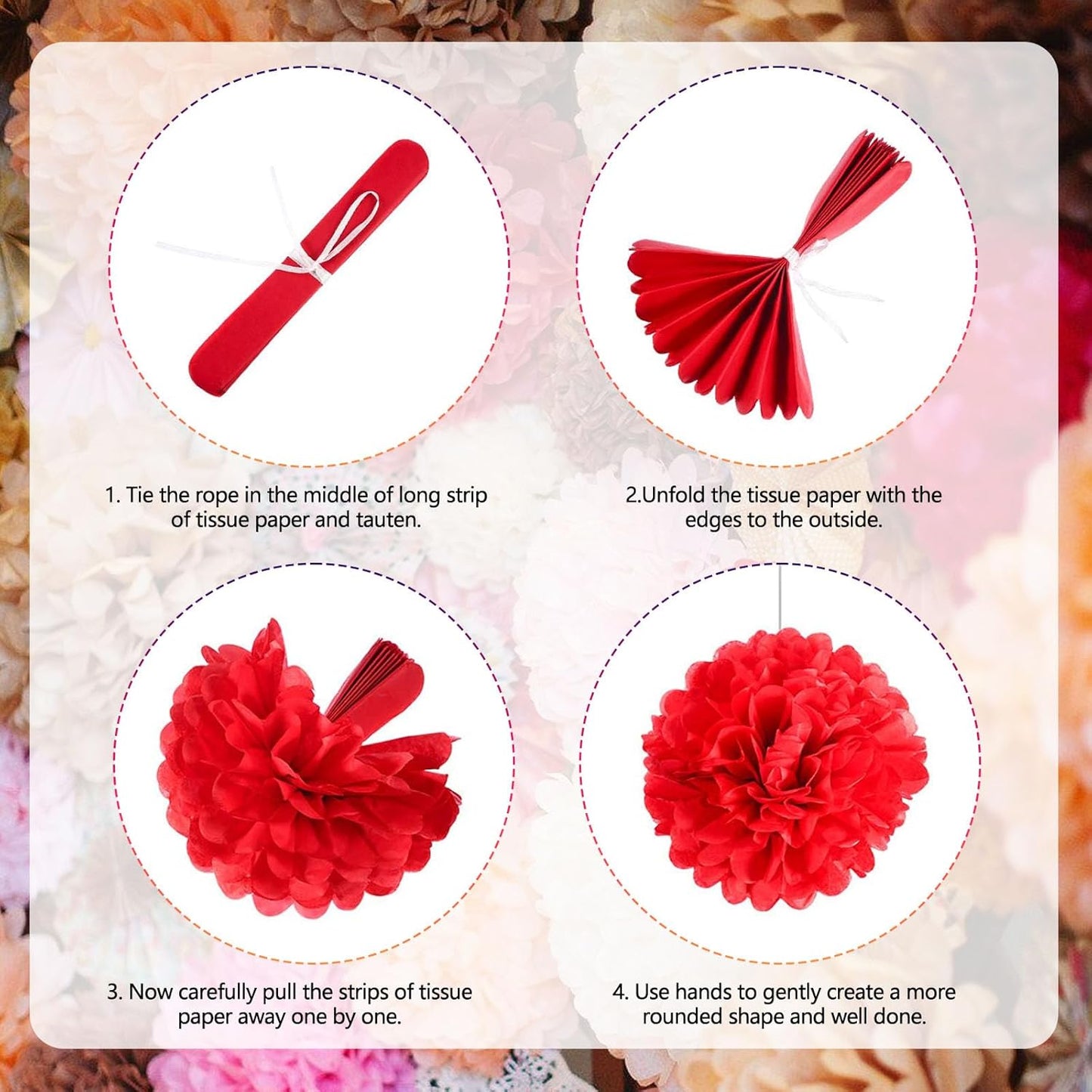 Tissue Paper Pom Poms, Red Tissue Paper Flowers, Hanging Flower Balls for Weddings Fiesta Parties Birthday Baby Showers Classroom Bridal Shower Decoration (20Piece Set-6/10/12/14Inch)