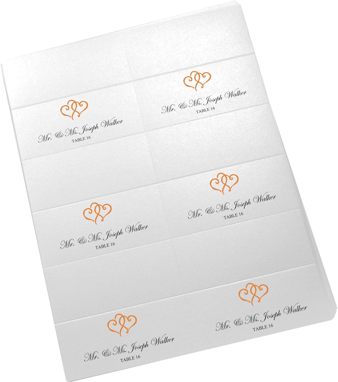 Linked Hearts Printable Place Cards, Orange (Choose Color), Set of 60 (10 Sheets), Laser & Inkjet Printers - Wedding, Party, Dinner, and Special Events - Made in the USA