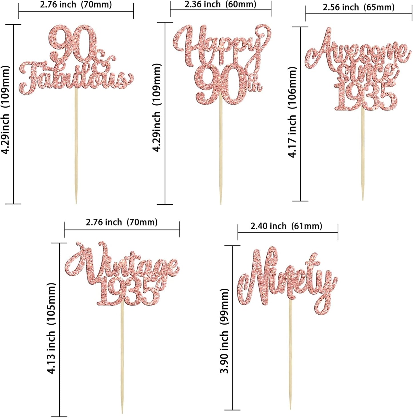 30Pcs Vintage 1935 Cupcake Toppers Glitter Ninety 90 Fabulous Happy 90th Birthday Cupcake Picks Awesome Since 1935 Cake Decorations for 90th Birthday Anniversary Retirement Party Supplies Rose Gold