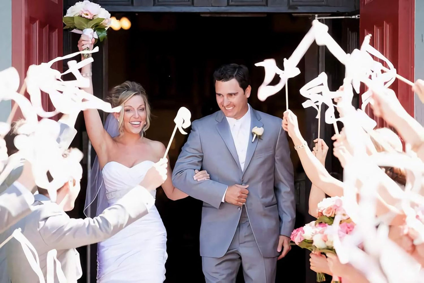 Kingsnow 50 Pack White Lace Ribbon Wands Wedding Streamers with Silver Bells, Silk Fairy Stick Wish Wands for Wedding Send off Party Activities Holiday Celebration