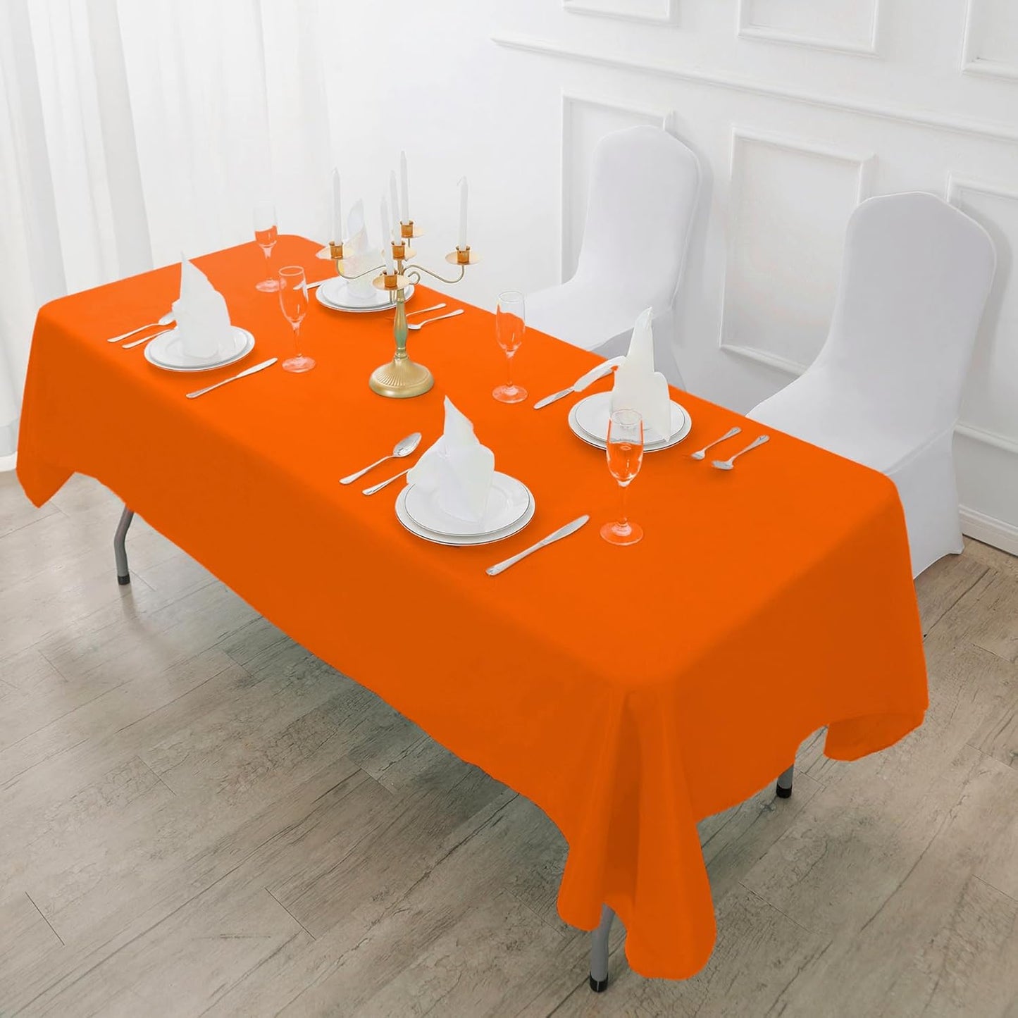 Fokitut 2 Pack Waterproof Rectangle Tablecloth, 90x132 Inch, Stain Resistant and Wrinkle Polyester Table Cloth, Fabric Table Cover for Kitchen Dining, Wedding, Party, Holiday Dinner-Orange