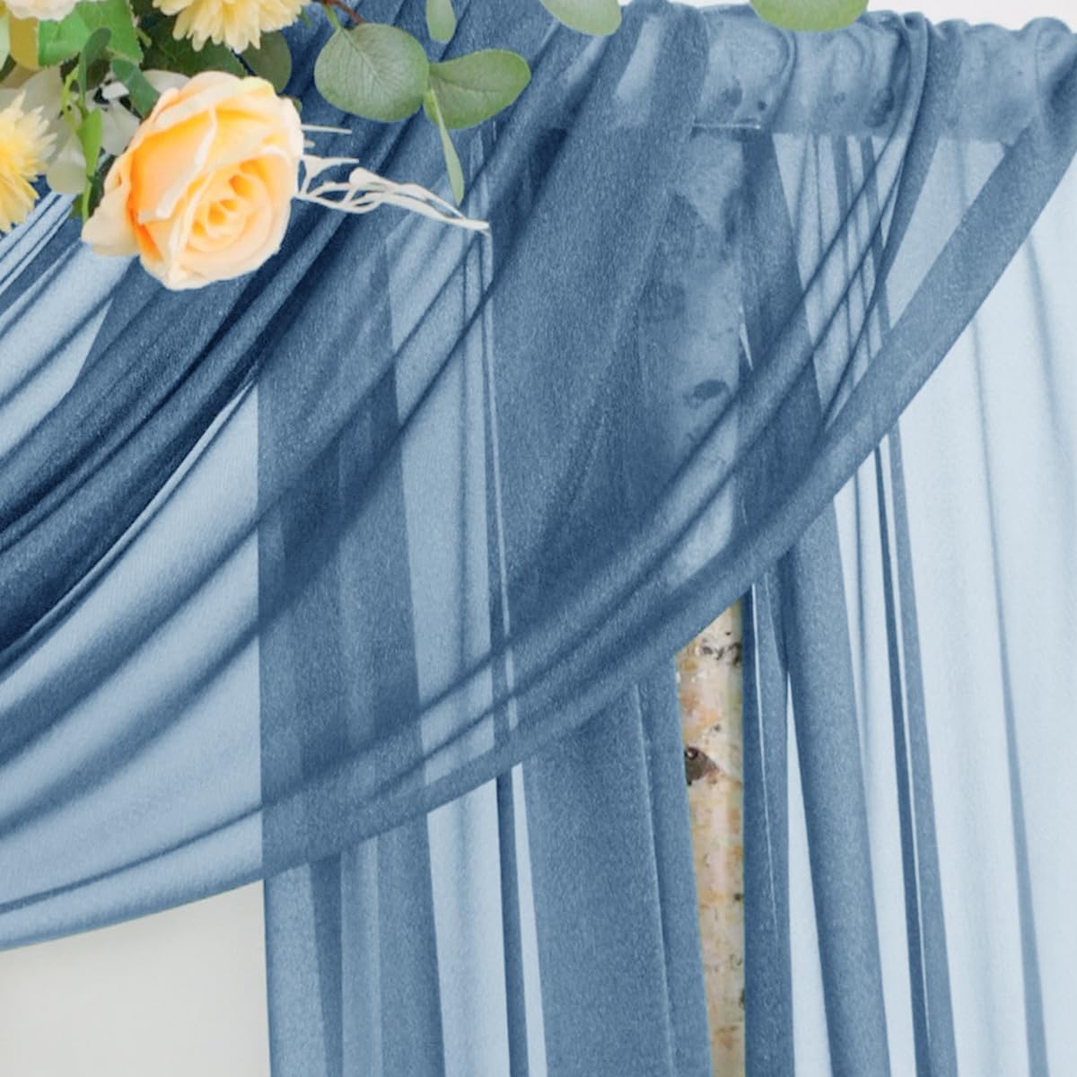 Fall Dusty Blue 2 Panels Wedding Arch Draping Fabric 29" x 20Ft Sheer Drapes Outdoor Curtain for Wedding Party Baby Bridal Shower Arch Ceiling Backdrop Decor